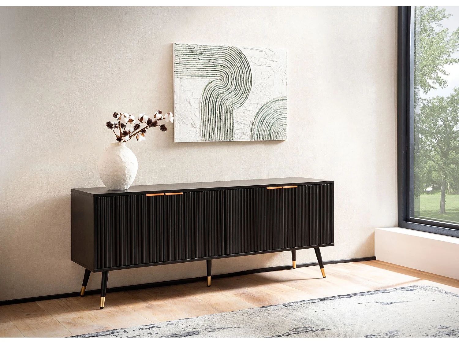 Lowboard Schwarz mit Eiche-Dekor 150x60x39 cm TV-Kommode
