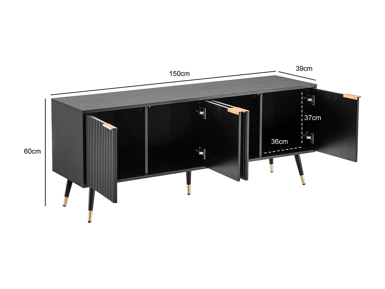 Lowboard Schwarz mit Eiche-Dekor 150x60x39 cm TV-Kommode