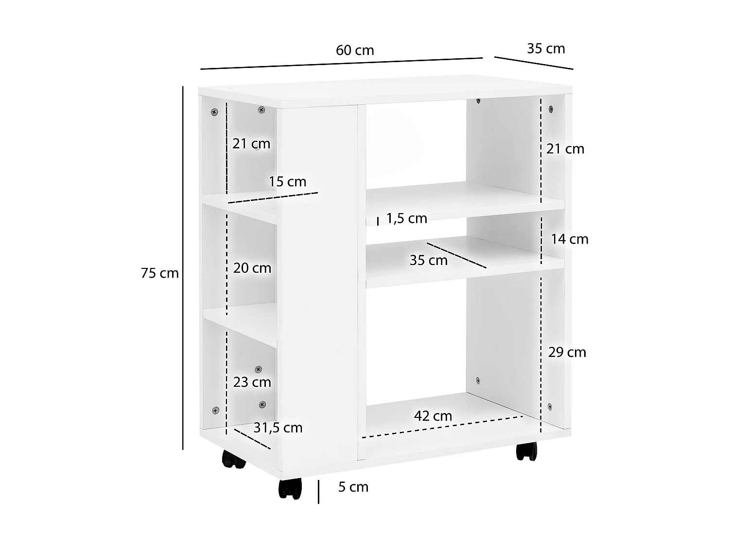WL5.694 wit 60 x 75 x 35 cm plankenwagen met wielen