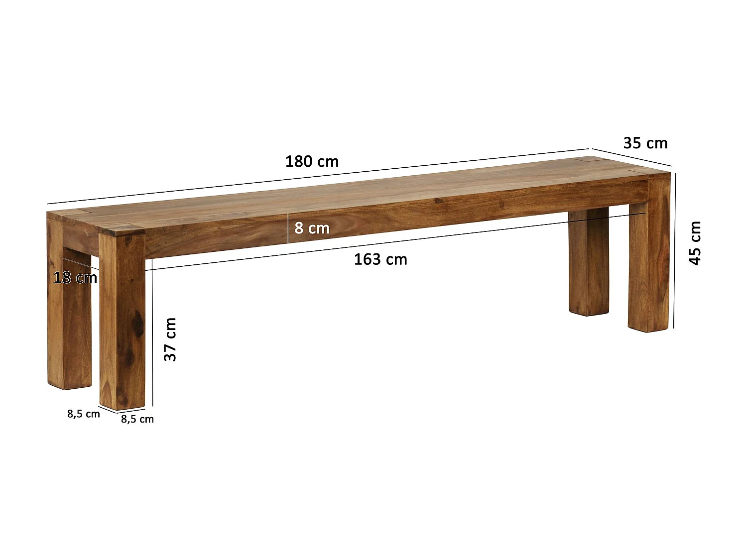 Esszimmer Sitzbank MUMBAI Massiv-Holz Sheesham 180 x 45