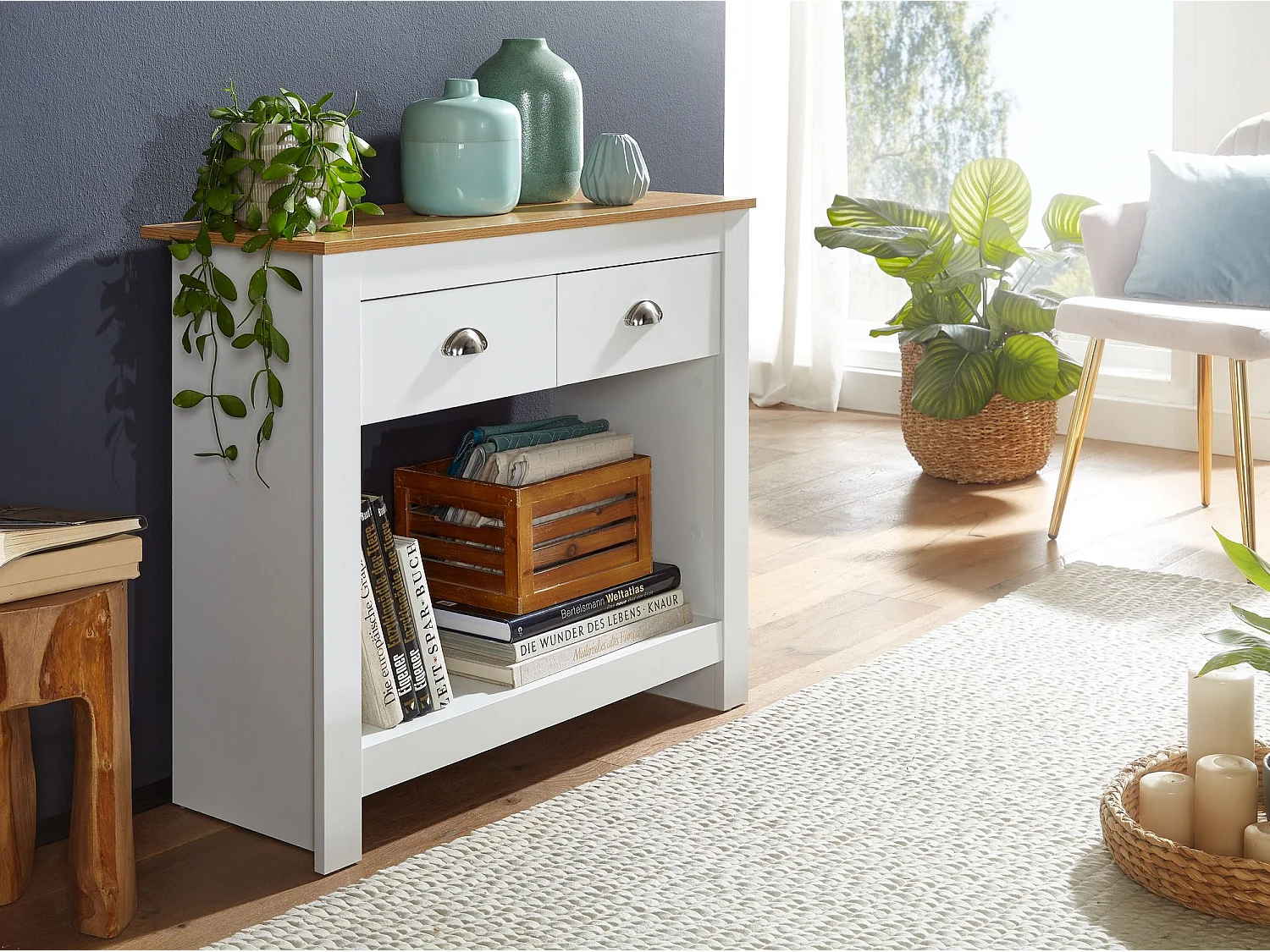 console  85x35x76 cm blanc / buffet design chêne moderne