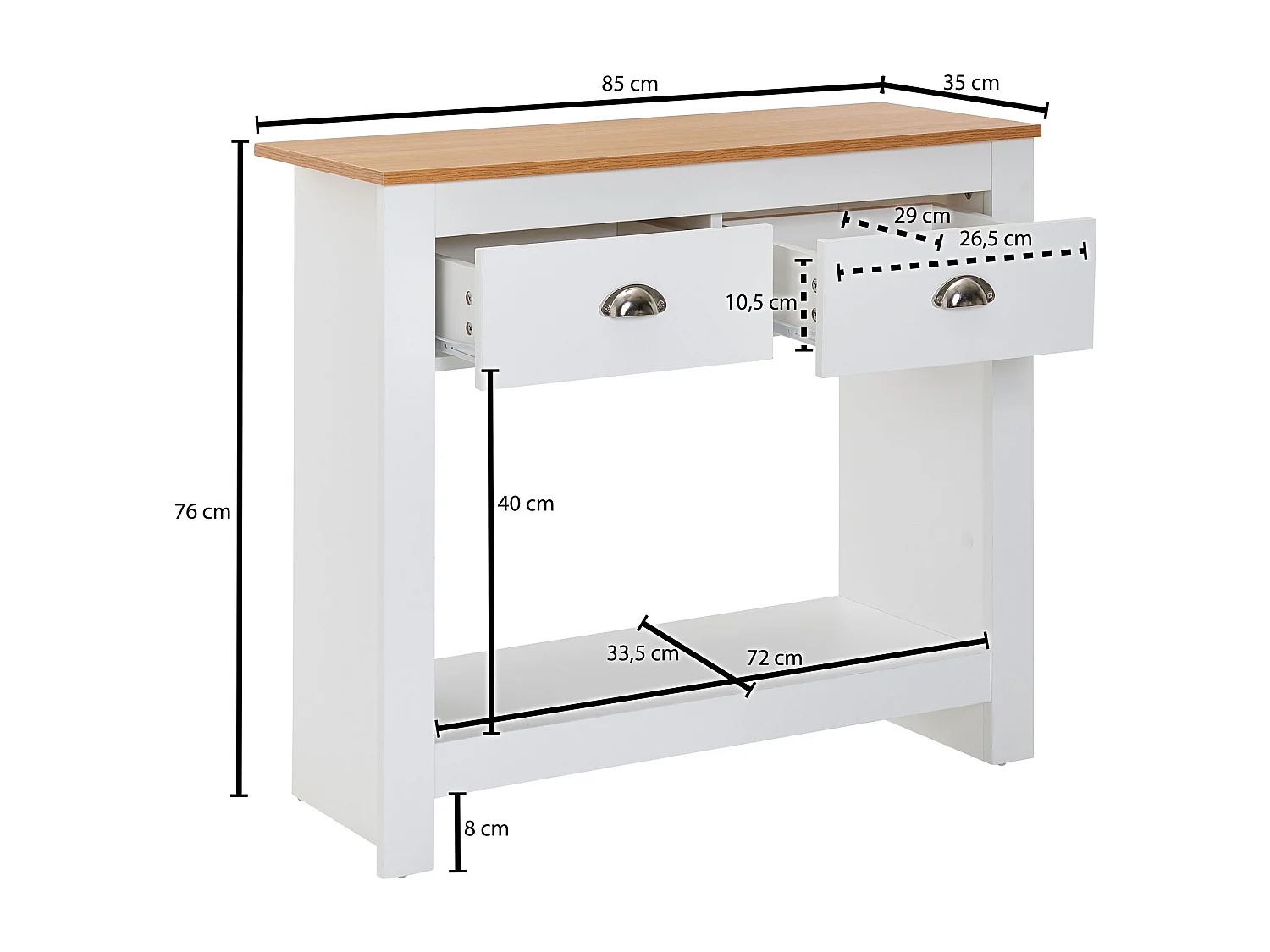 console  85x35x76 cm blanc / buffet design chêne moderne