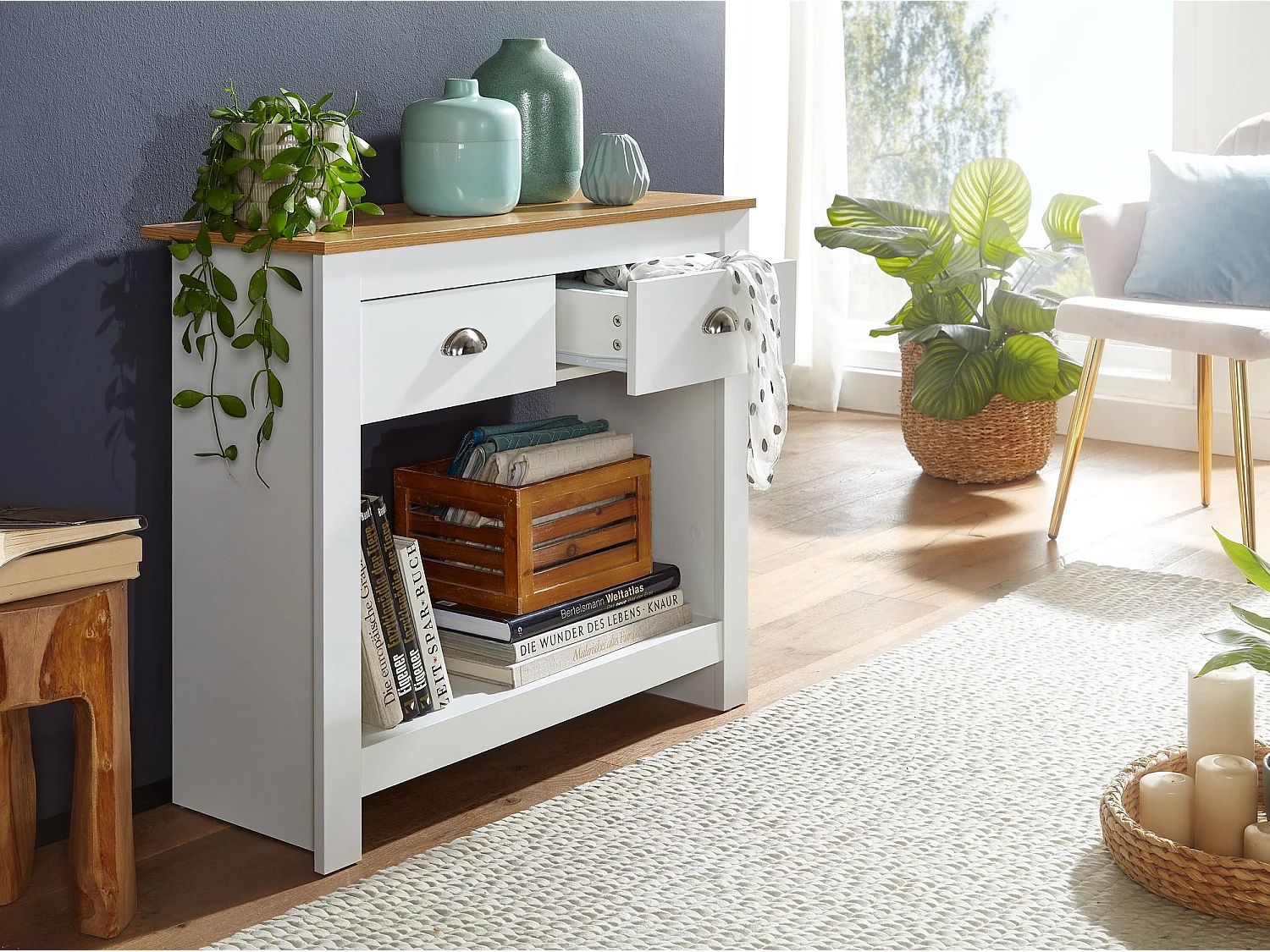 console  85x35x76 cm blanc / buffet design chêne moderne