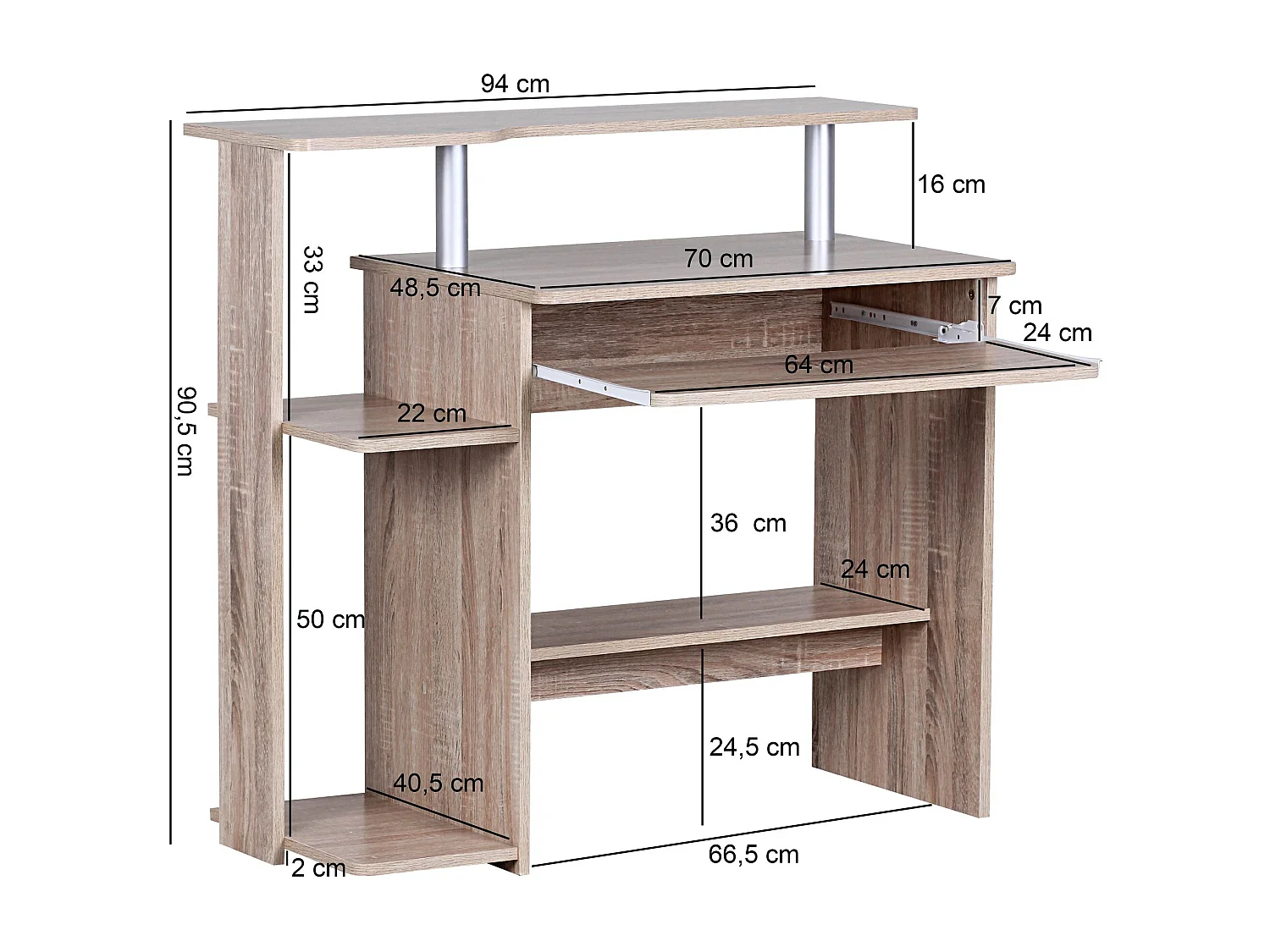 bureau d'ordinateur DENNIS Sonoma chêne 94 x 90 x 48 cm