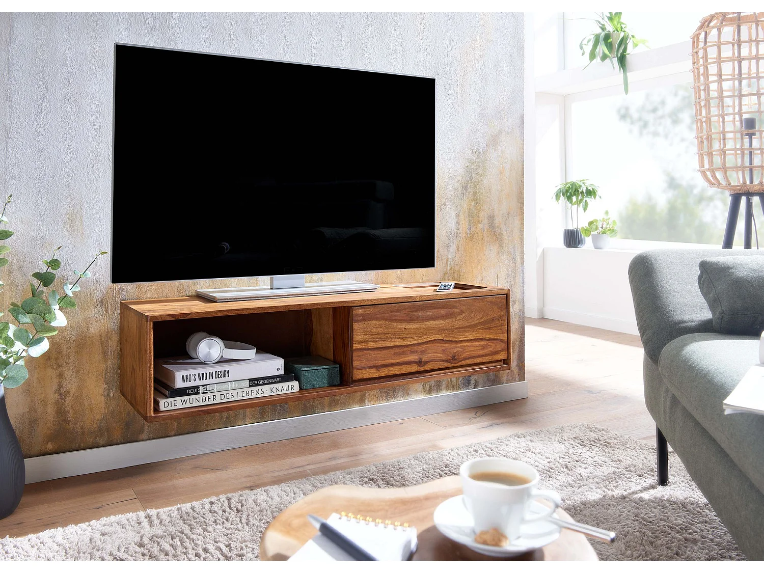 Meuble TV Suspendu Sheesham Bois Massif 108x25x34 cm