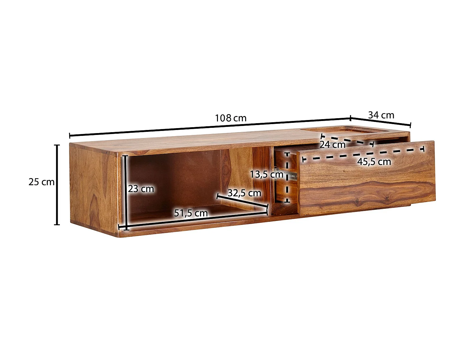 Meuble TV Suspendu Sheesham Bois Massif 108x25x34 cm