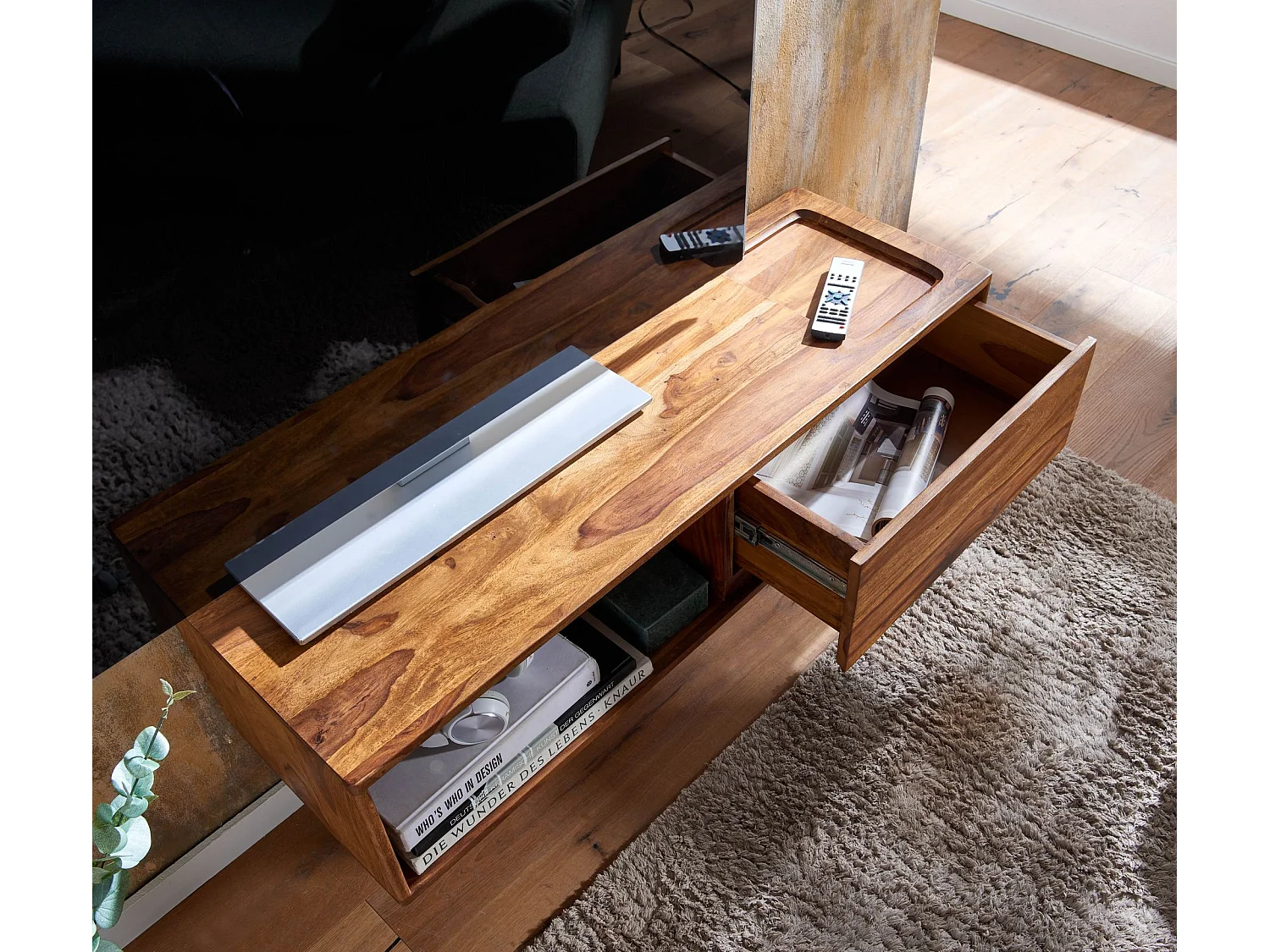 Meuble TV Suspendu Sheesham Bois Massif 108x25x34 cm