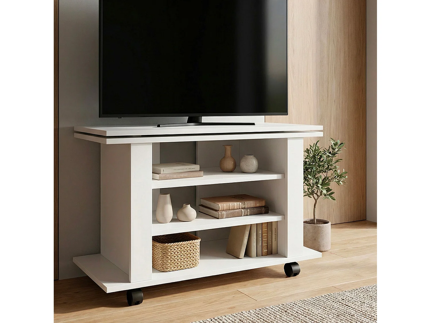 Meuble TV Lowboard Blanc 78 cm – Banc HiFi avec Plateau