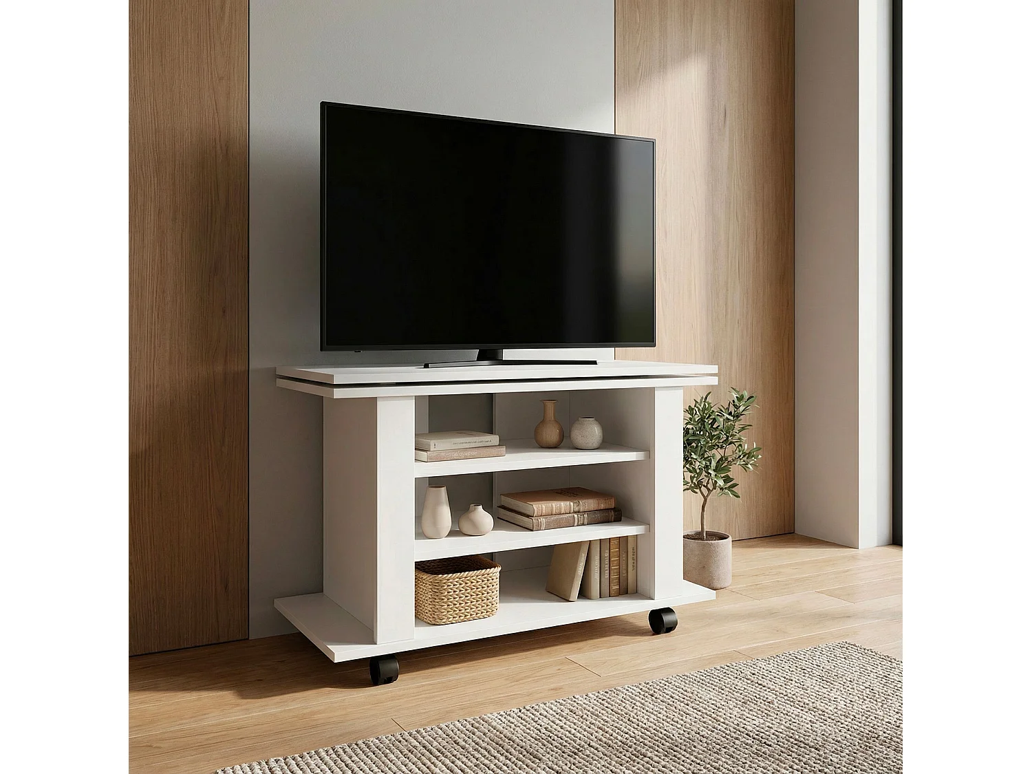 Meuble TV Lowboard Blanc 78 cm – Banc HiFi avec Plateau