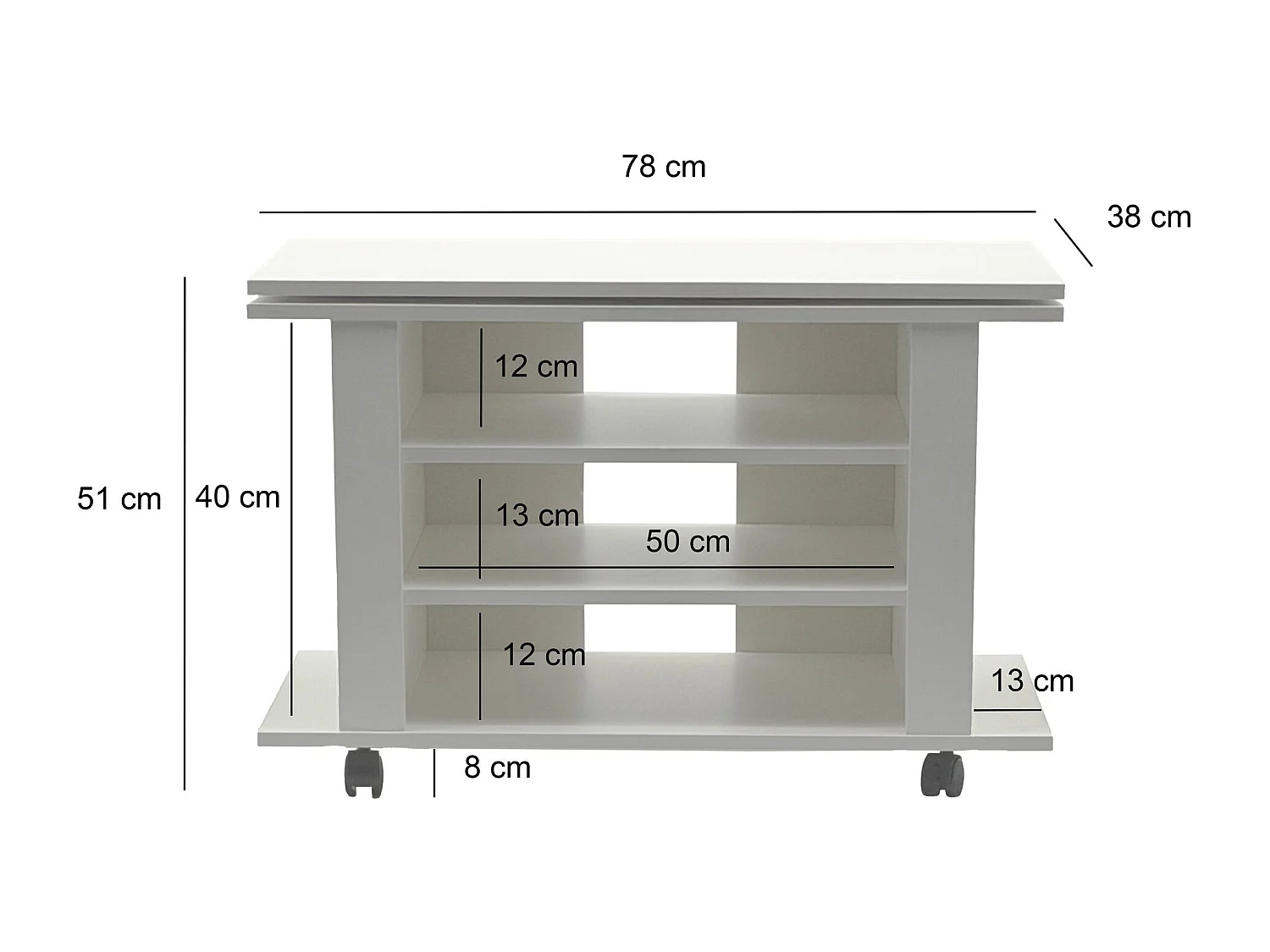 Meuble TV Lowboard Blanc 78 cm – Banc HiFi avec Plateau