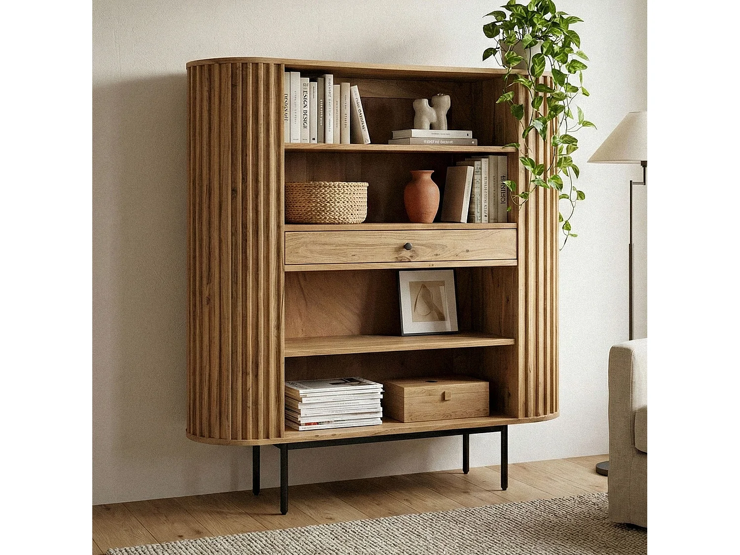 Étagère à livres en bois massif d'acacia 105x122 cm