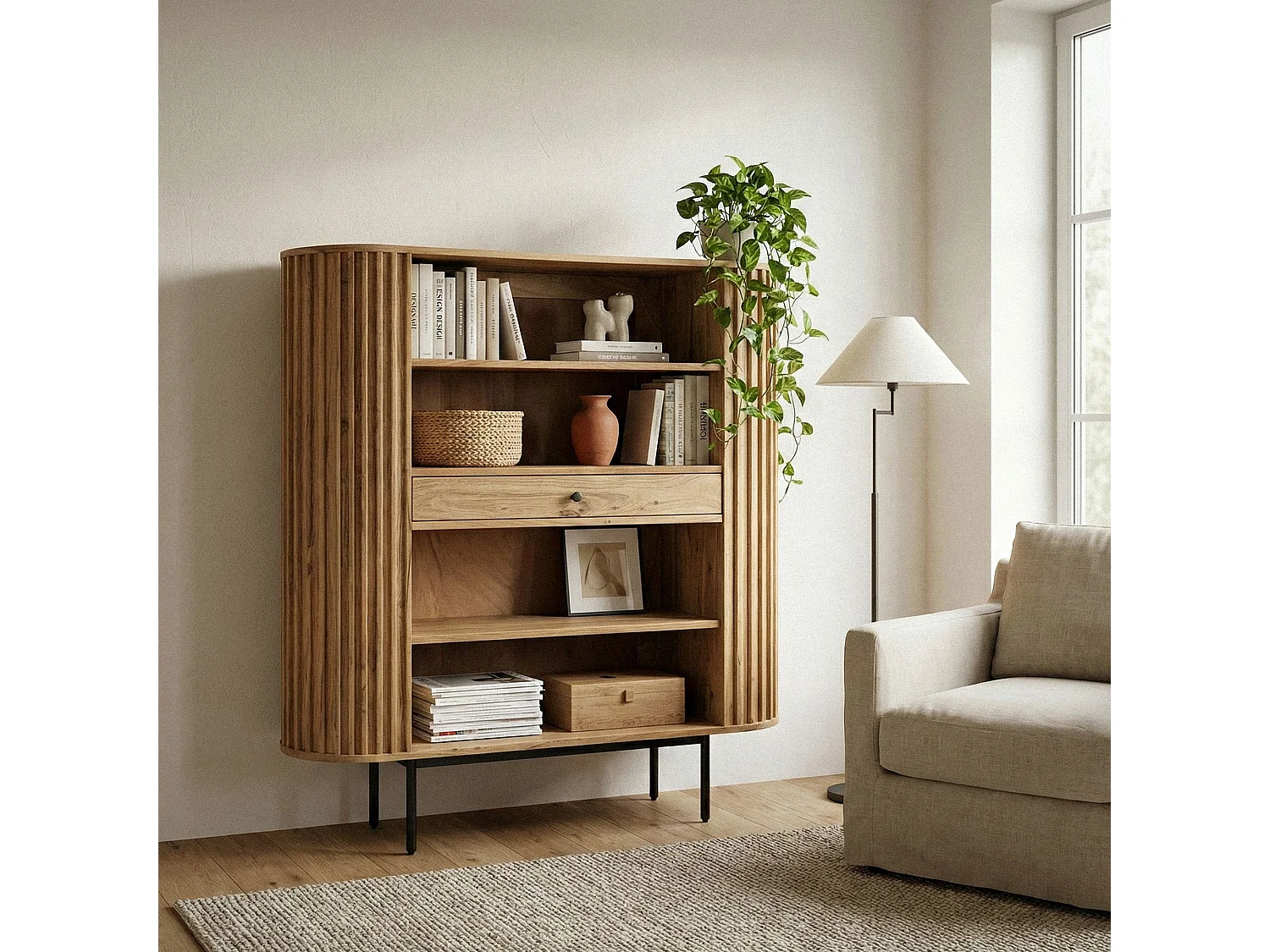 Étagère à livres en bois massif d'acacia 105x122 cm
