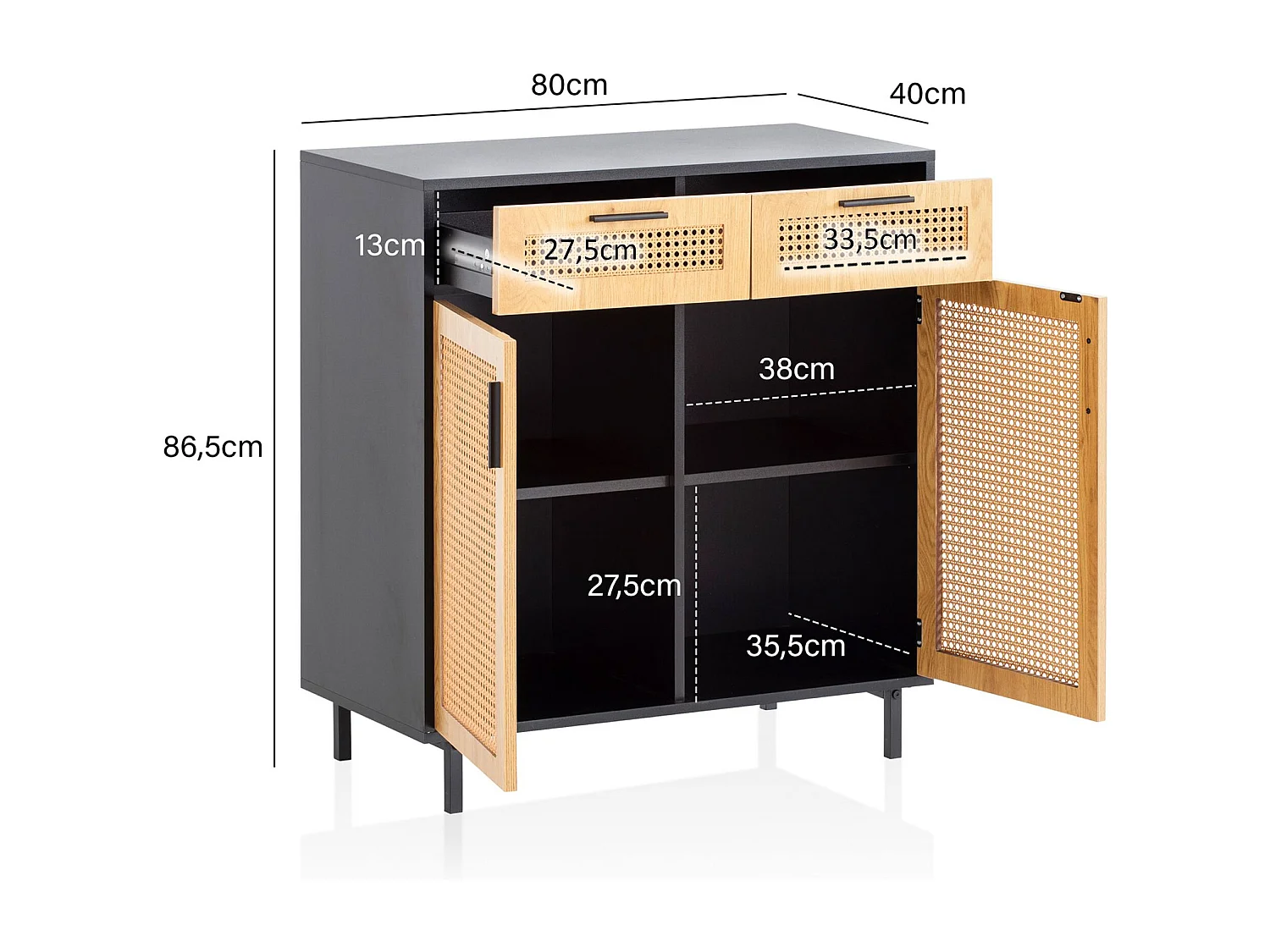 Commode 80x86,5x40 cm Armoire avec Portes et Tiroirs
