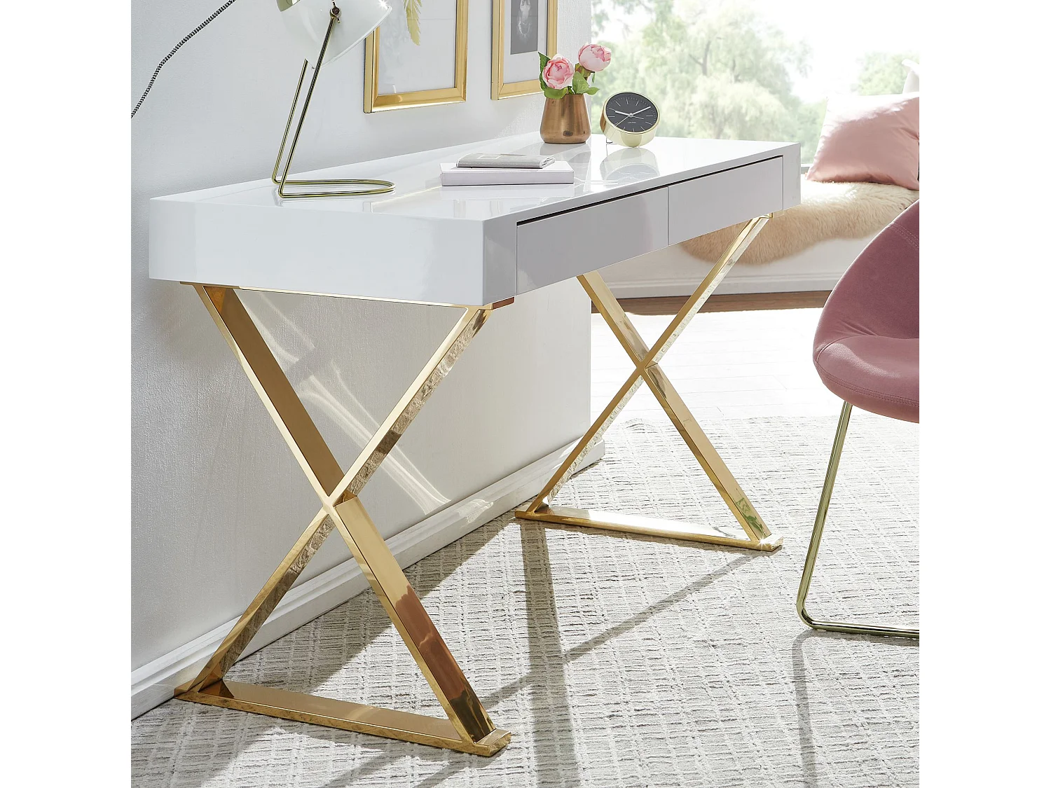bureau 118x76x57 cm bois de haute brillance pieds en