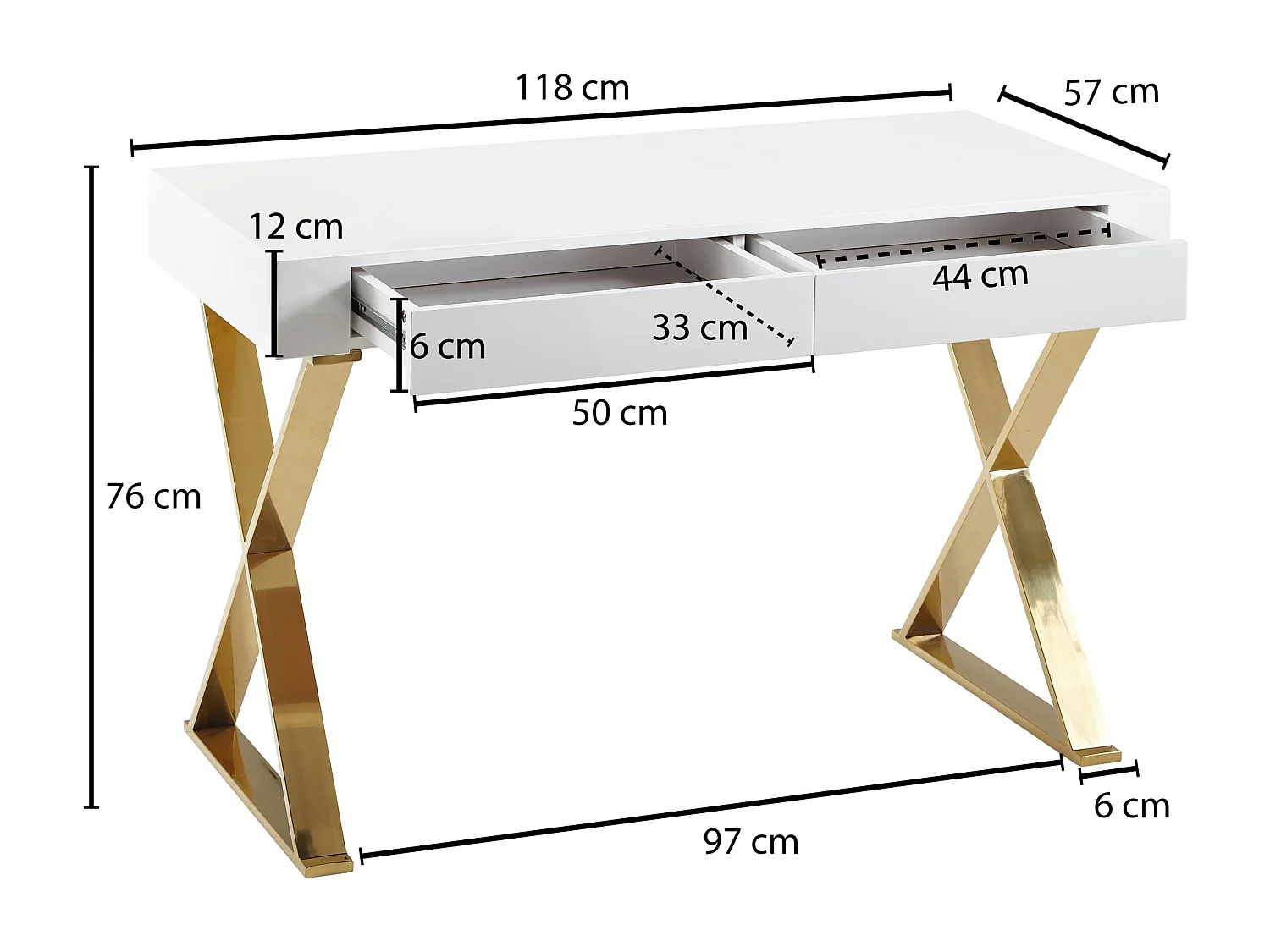 bureau 118x76x57 cm bois de haute brillance pieds en
