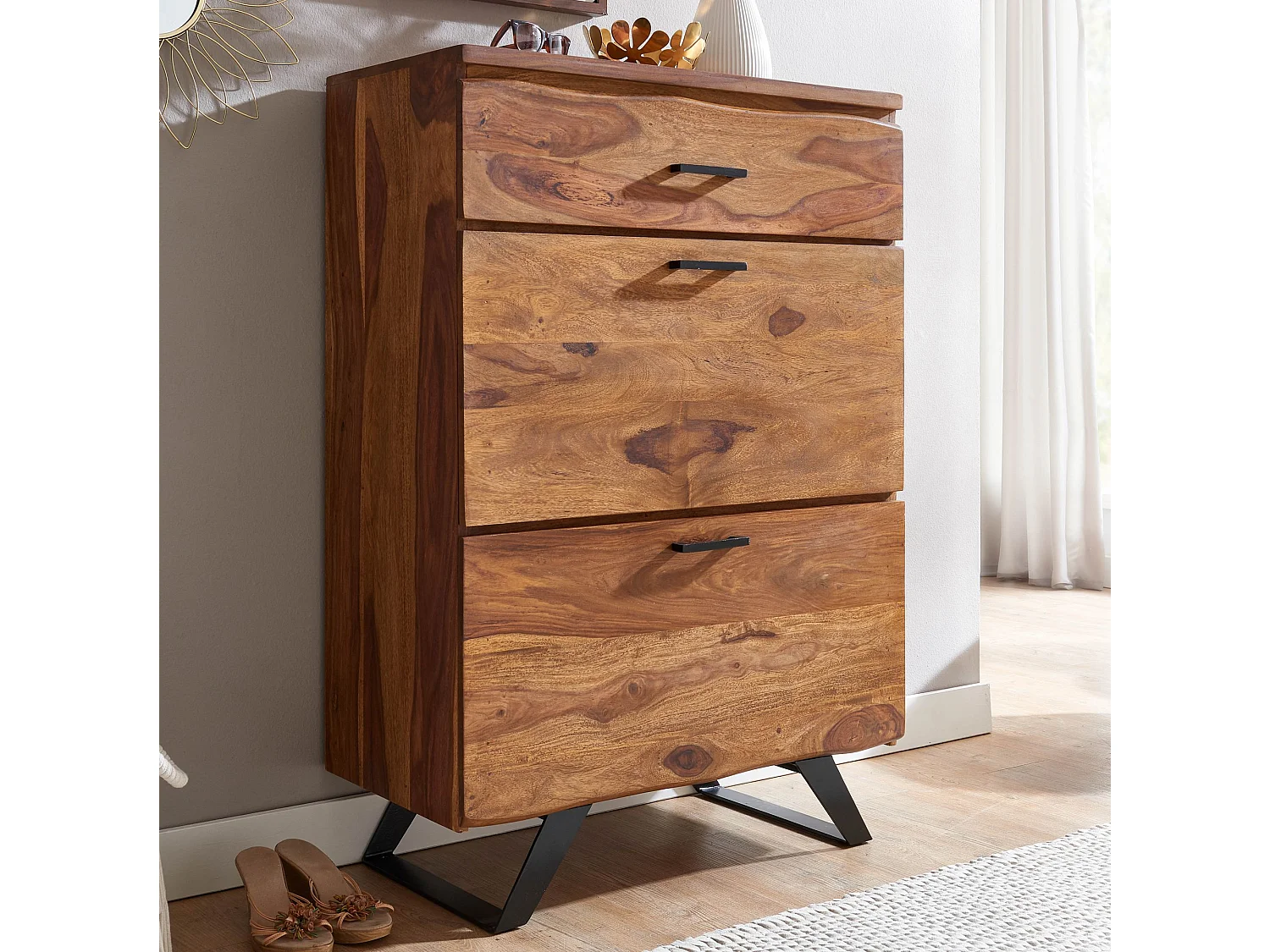 Commode 80x120x41,5 cm en Bois Massif de Sheesham Métal,