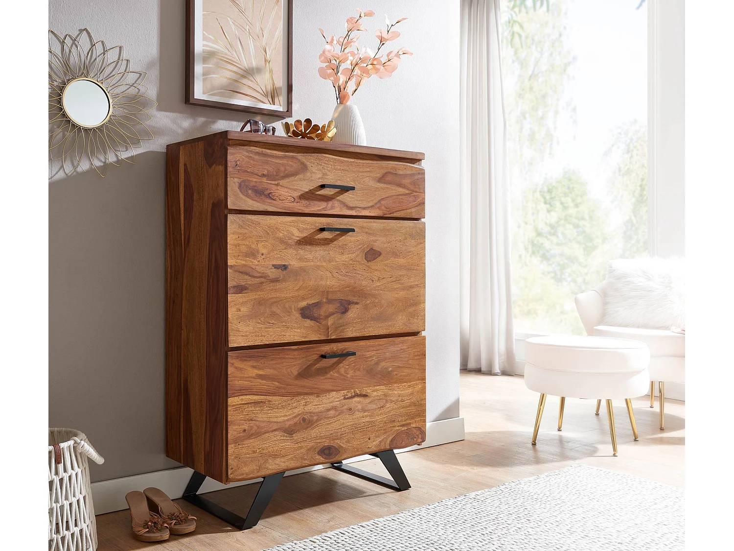 Commode 80x120x41,5 cm en Bois Massif de Sheesham Métal,