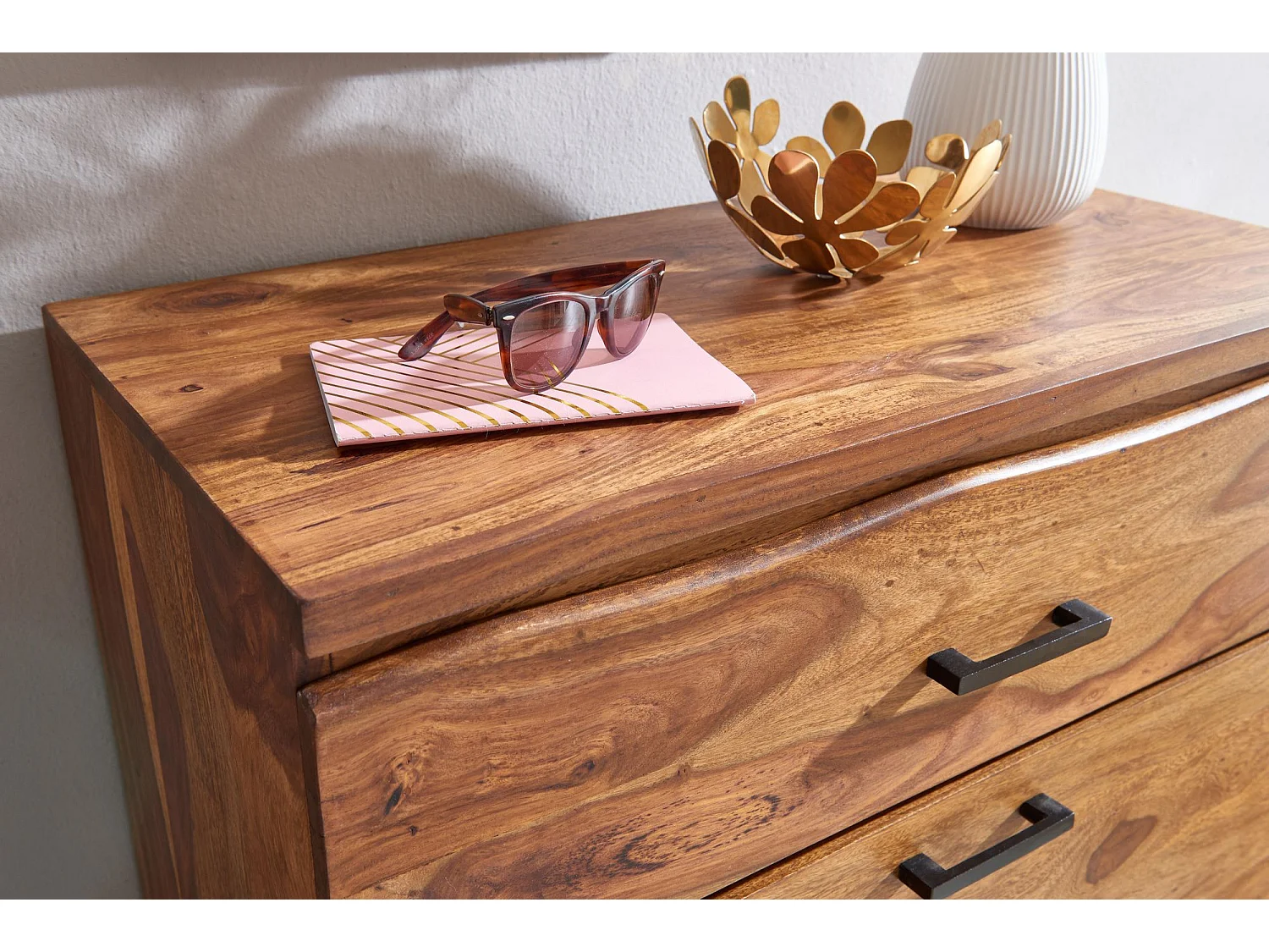 Commode 80x120x41,5 cm en Bois Massif de Sheesham Métal,
