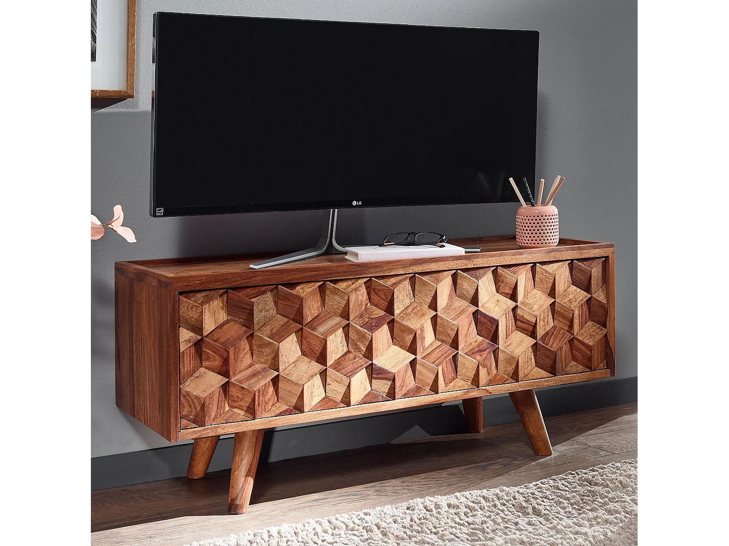 Meuble TV Sheesham Bois Massif 92x44x35 cm Lowboard TV