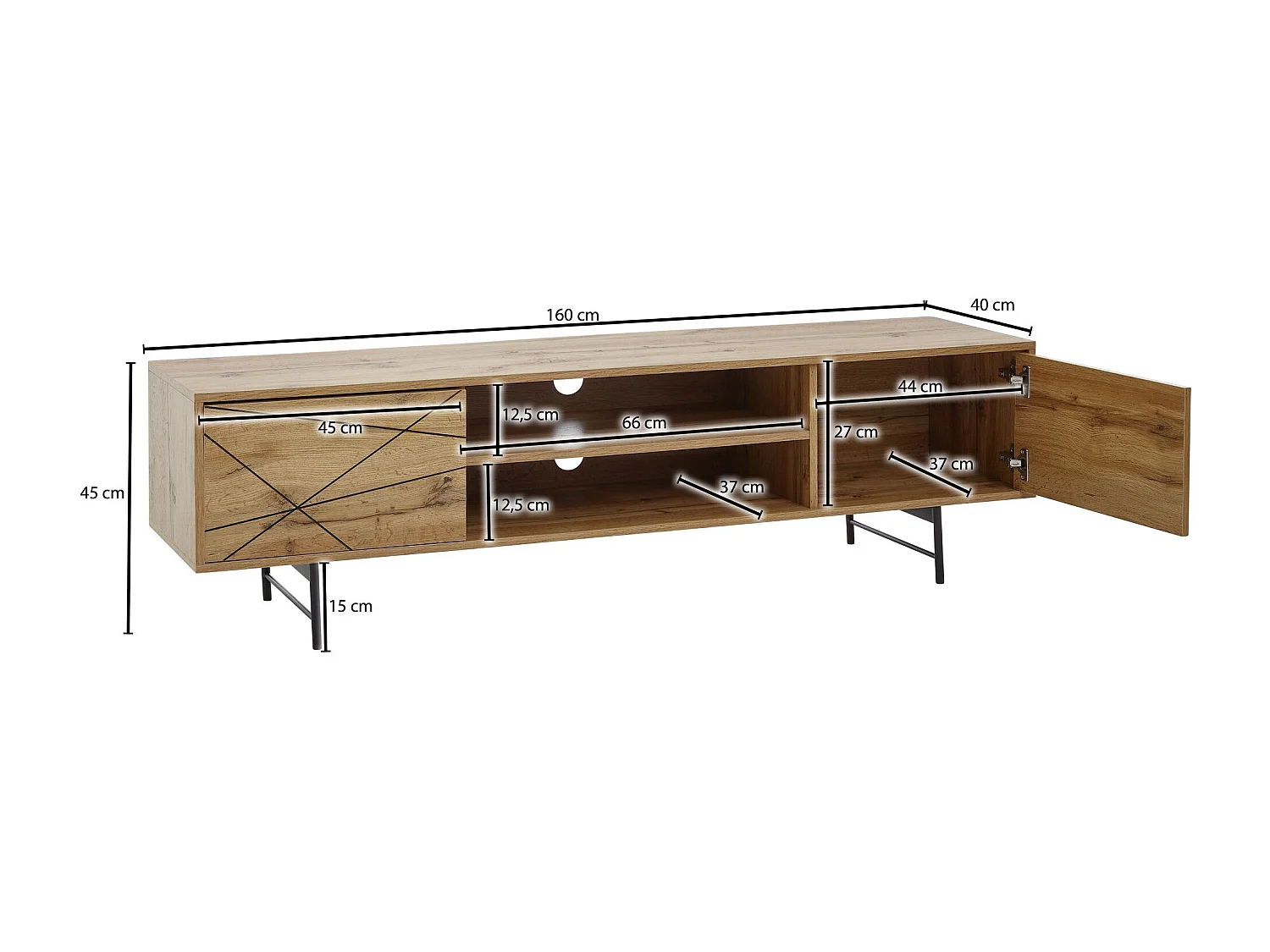 lowboard bois décor chêne 160x45x40 cm Meuble TV à deux