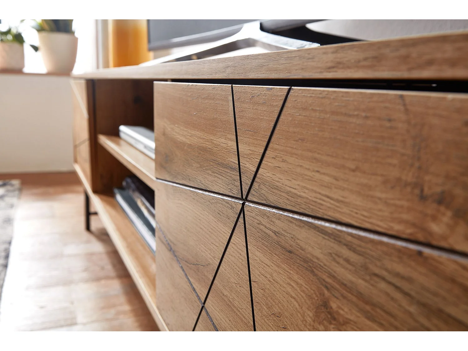 lowboard bois décor chêne 160x45x40 cm Meuble TV à deux