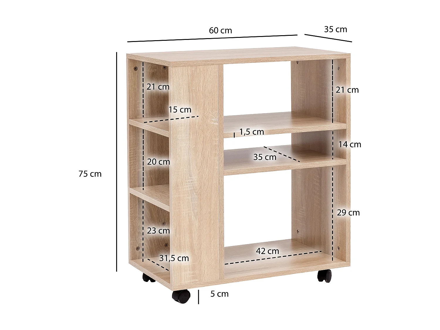 plank WL5.695 Sonoma 60x35x75 cm plankenwagen met wielen
