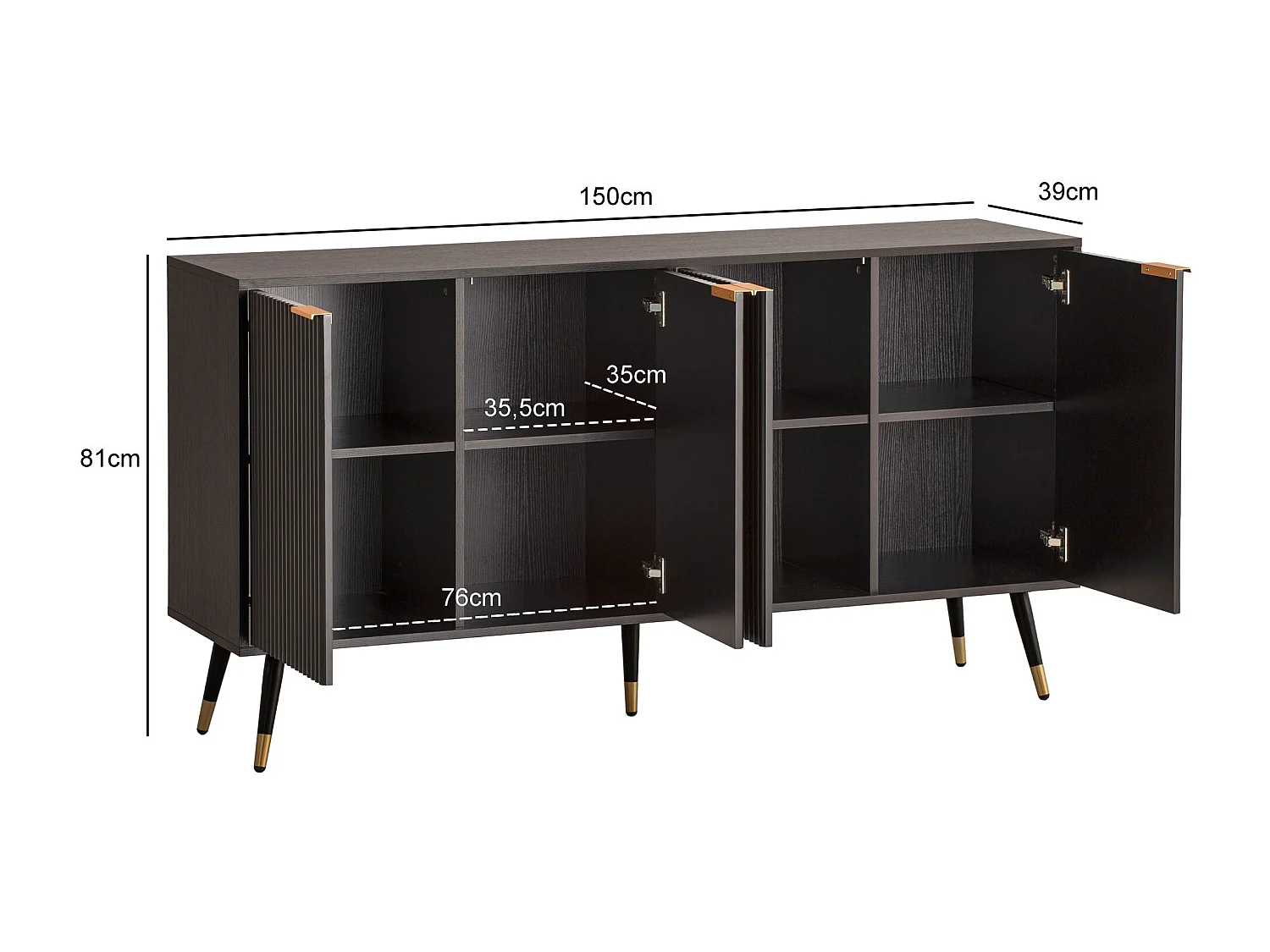 Buffet 150x81x39 cm Buffet Noir avec Décor en Chêne,