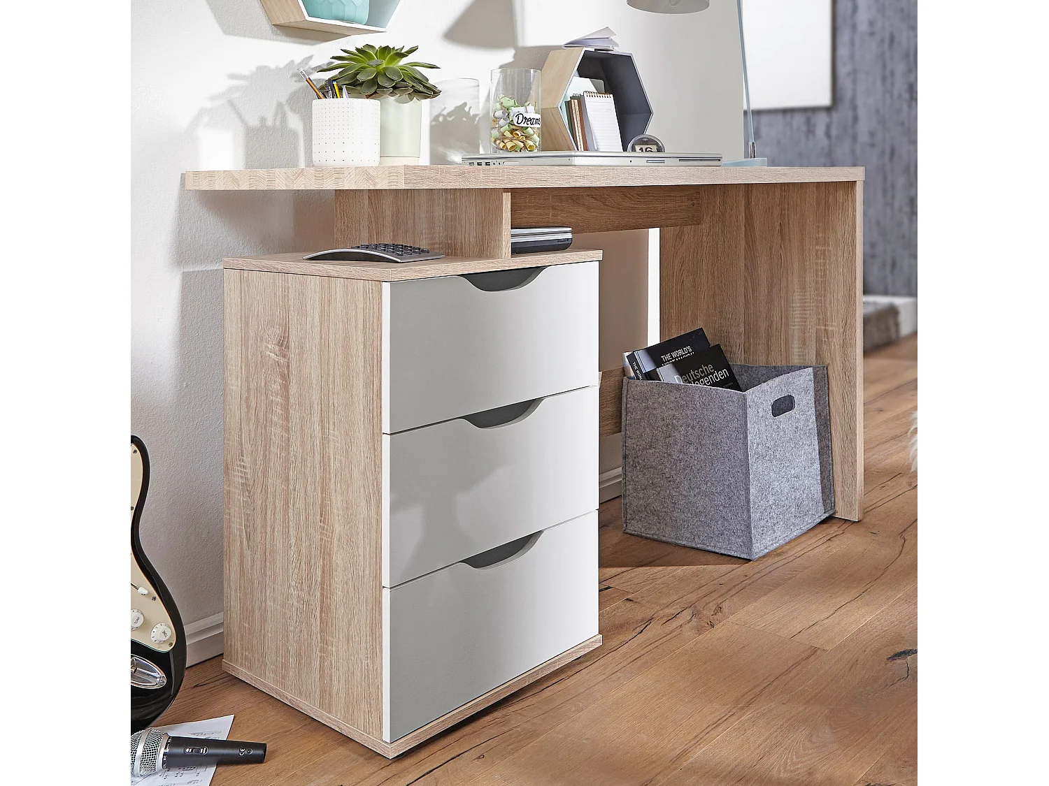 bureau MASSA 120 x 76 x 53 cm avec 3 tiroirs en blanc