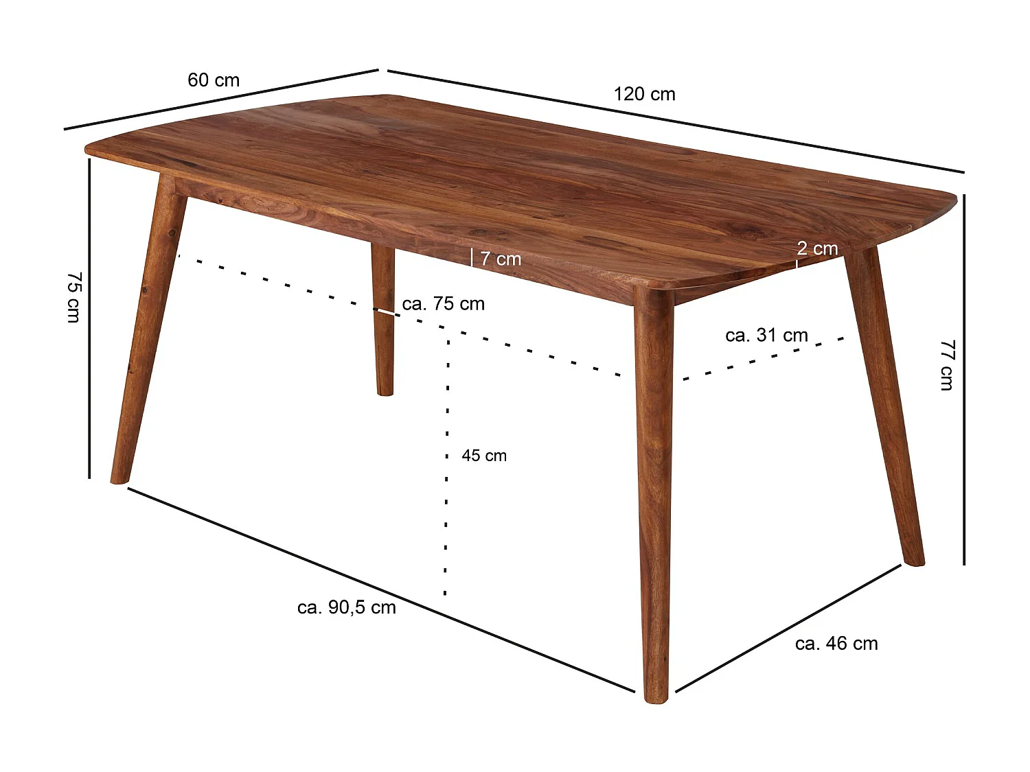legno WL5.572 tavolo da pranzo 120x77x60 cm Sheesham