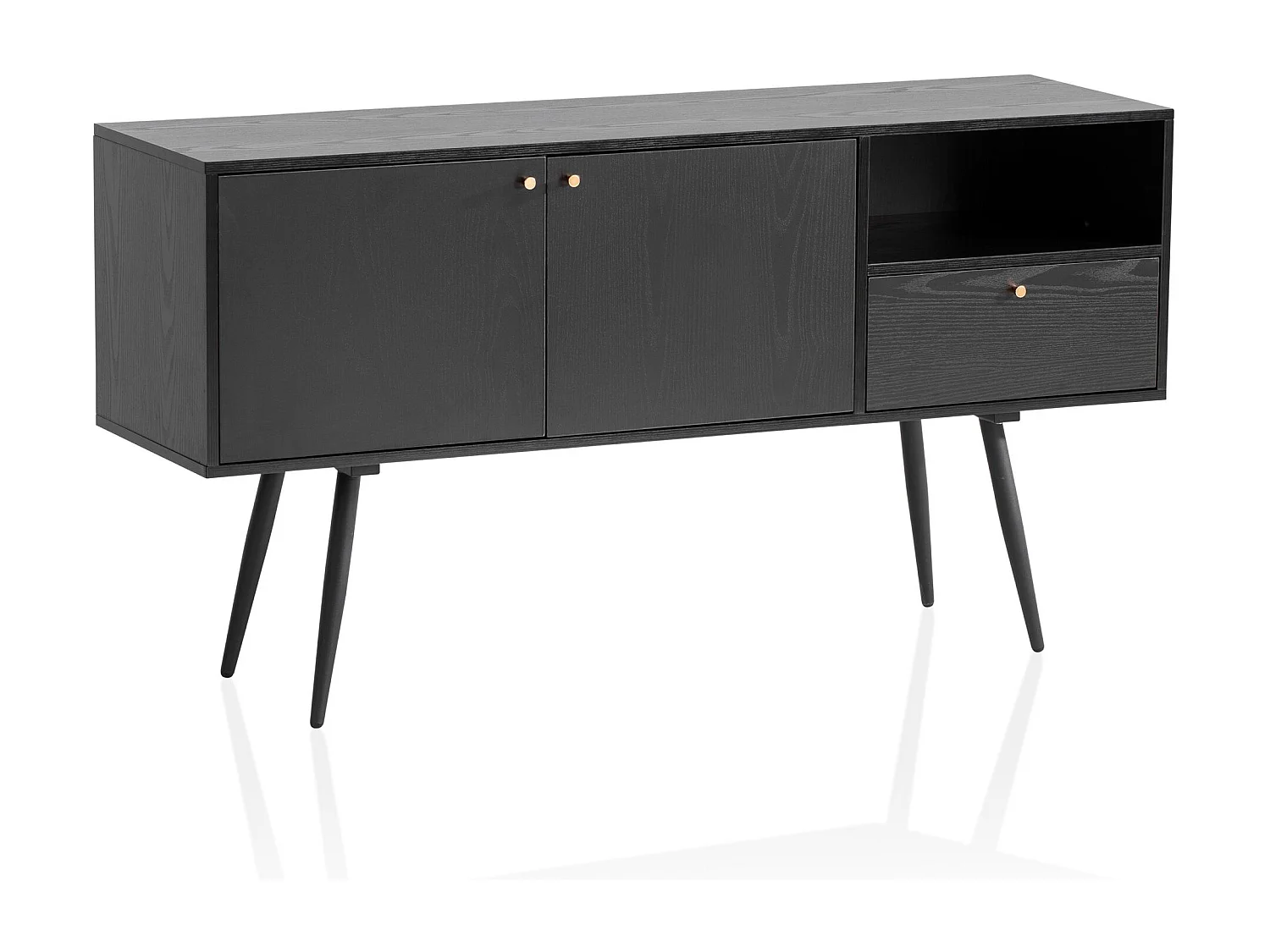 buffet 140x75x40 cm commode noir avec décor chêne