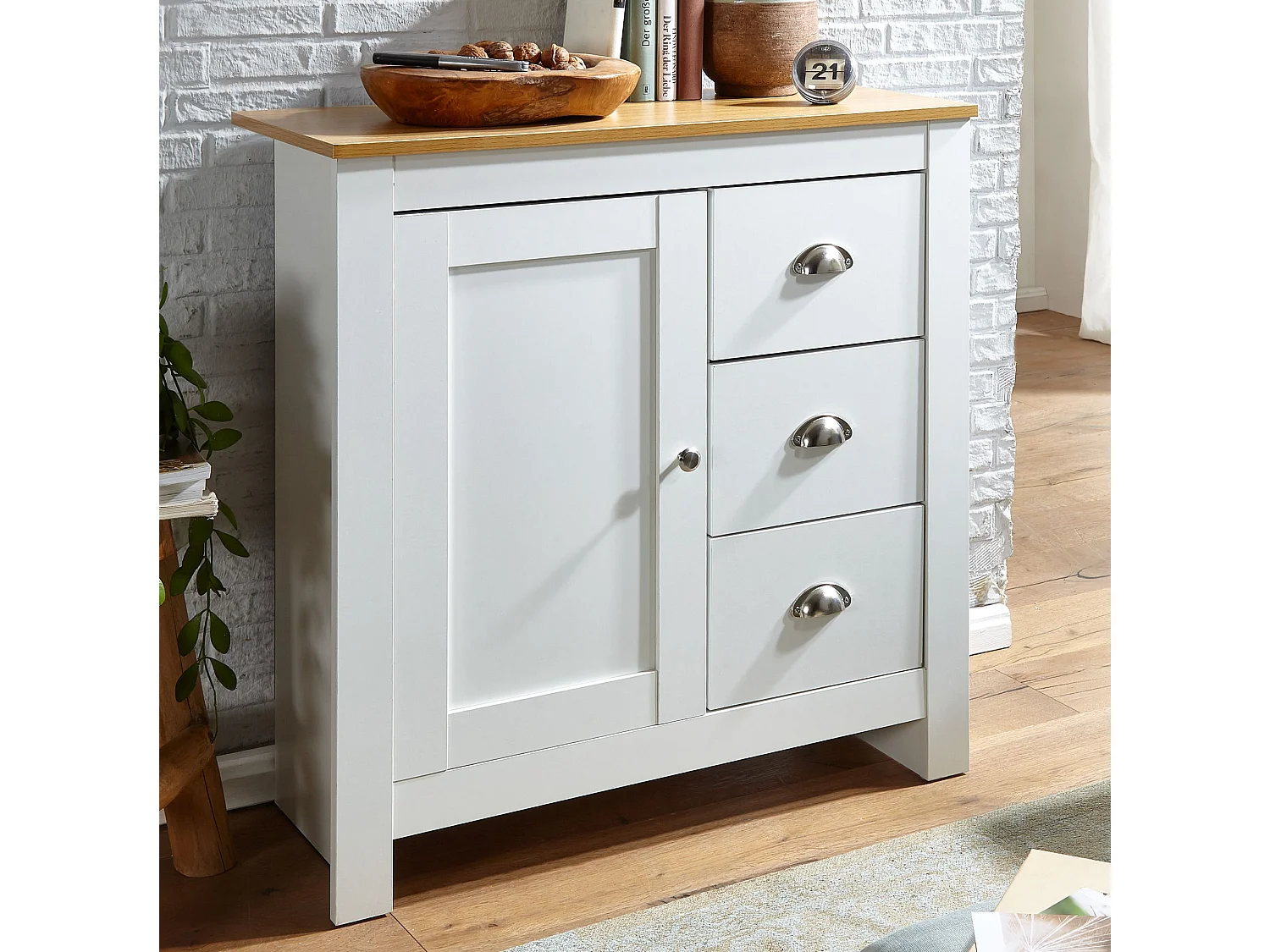 Commode avec 3 tiroirs 79x81x35 cm commode blanc / chêne