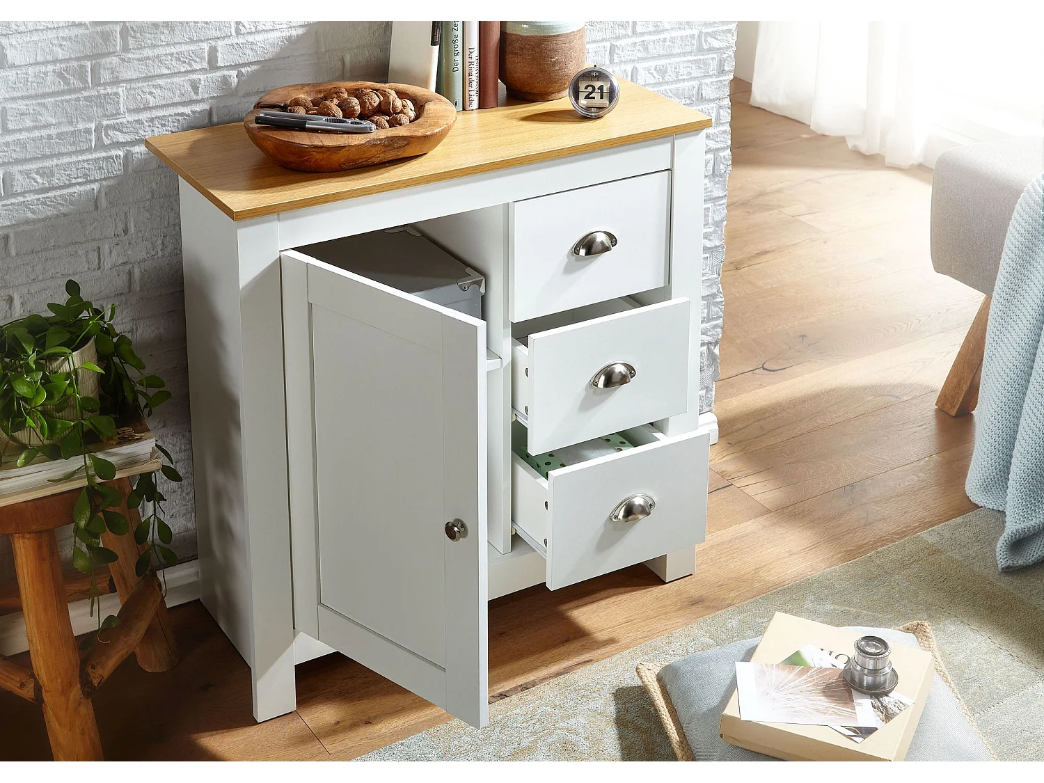 Commode avec 3 tiroirs 79x81x35 cm commode blanc / chêne