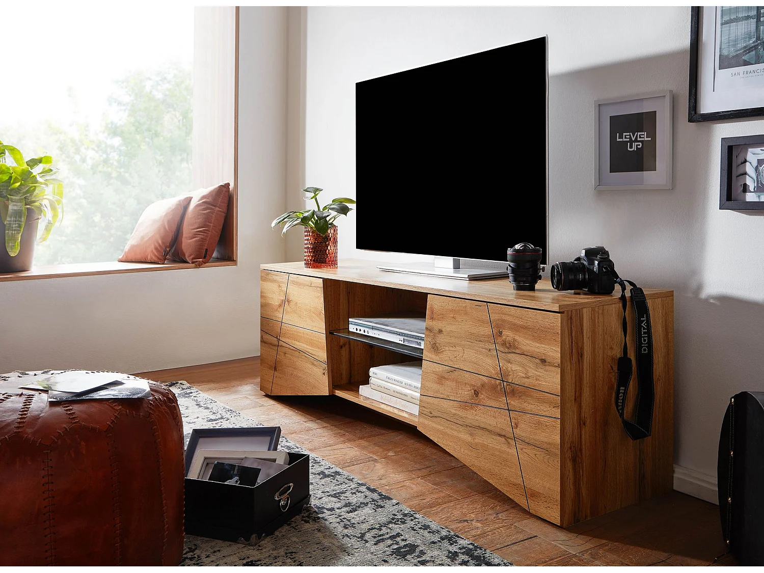 Lowboard Holz Eiche-Dekor 160x50x40 cm TV-Kommode mit