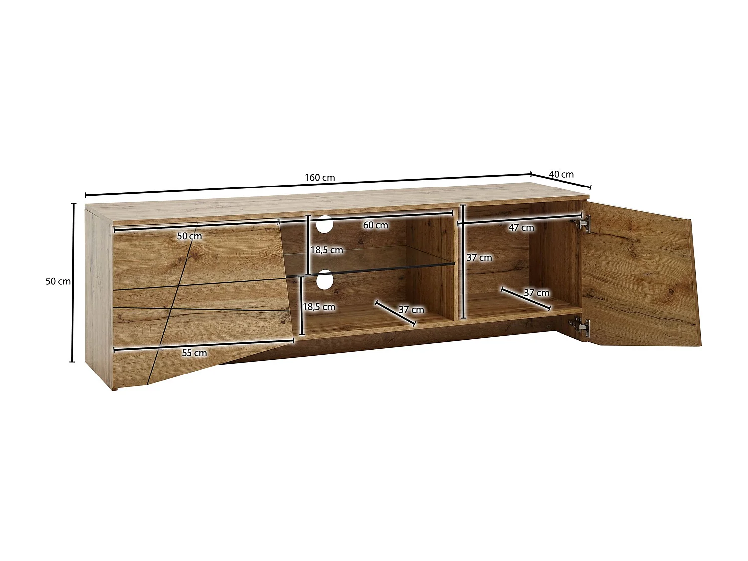 Lowboard Holz Eiche-Dekor 160x50x40 cm TV-Kommode mit