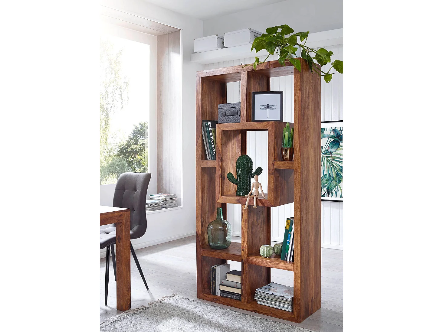 Bücherregal MUMBAI Massiv-Holz Sheesham 90 x 180 cm