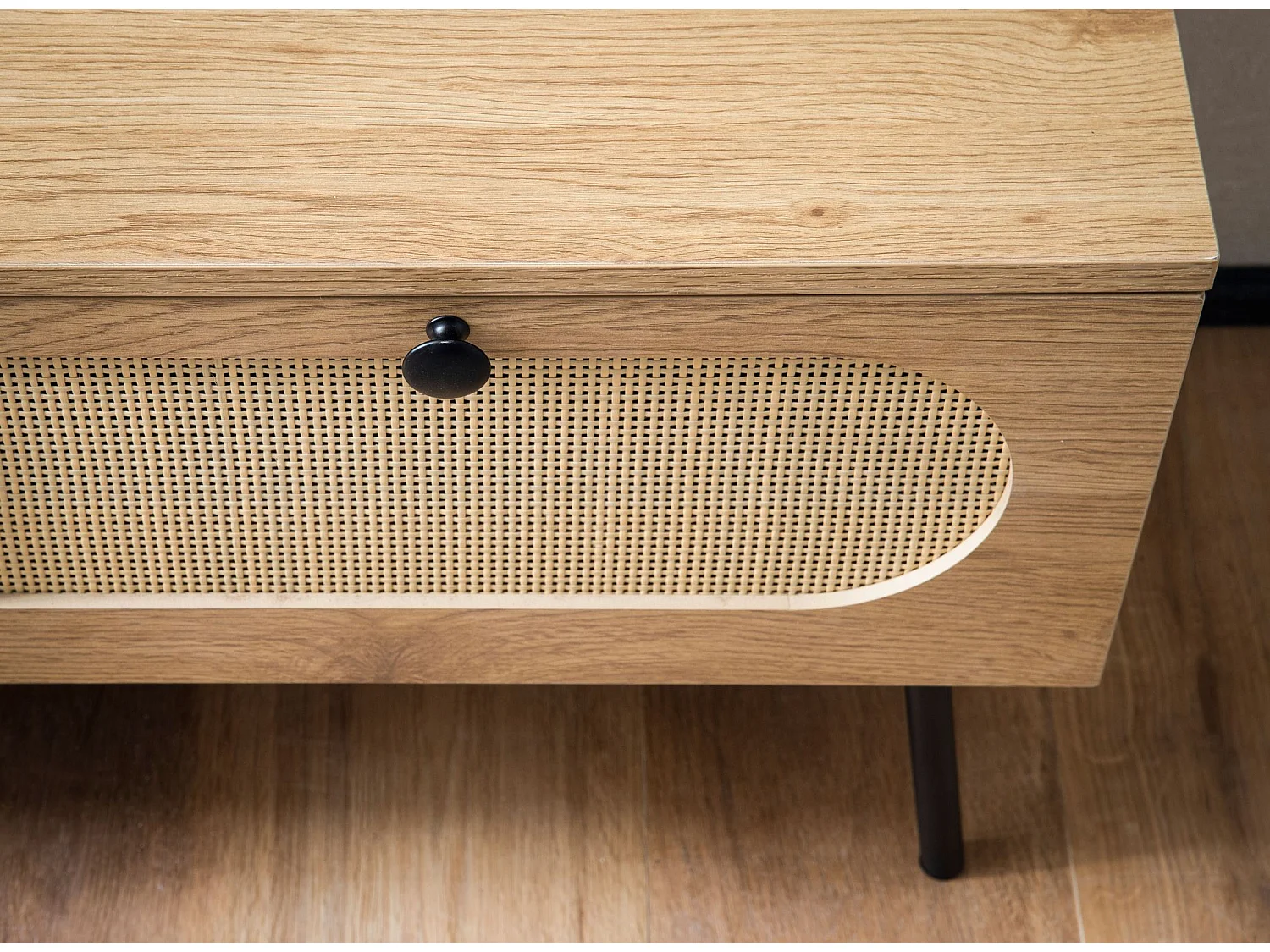Lowboard 100x45x40 cm TV-kast met eiken decor & rotan,