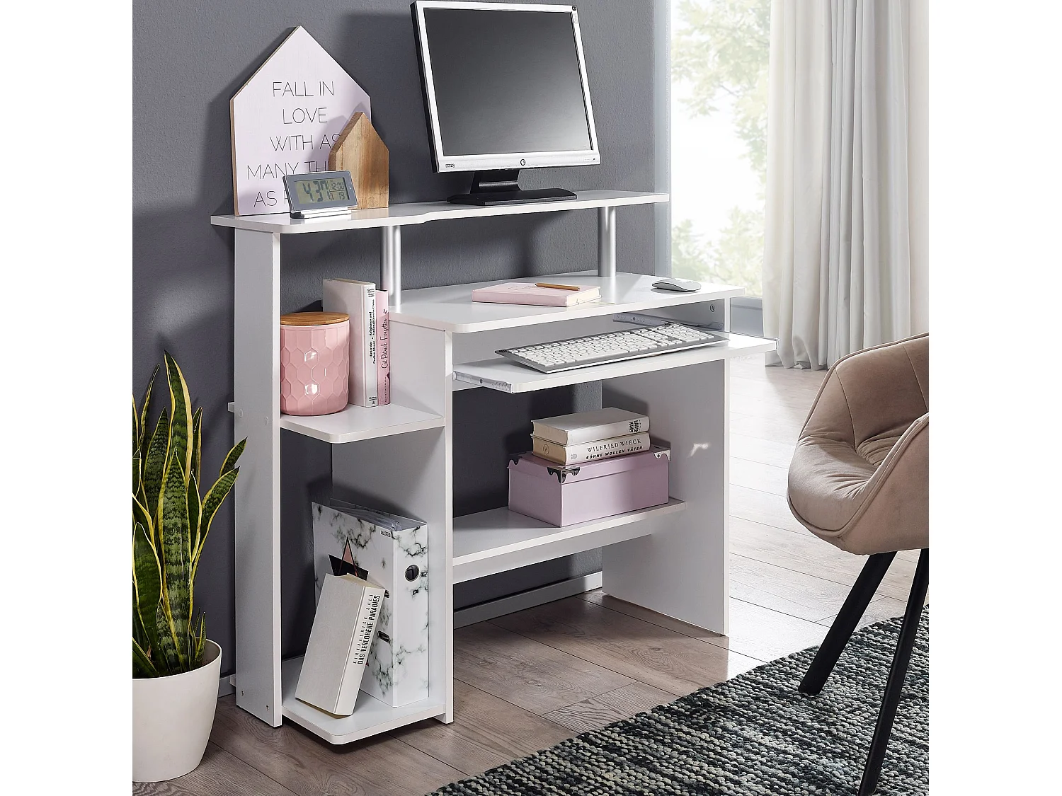 bureau d'ordinateur DENNIS blanc 94 x 90 x 48 cm avec