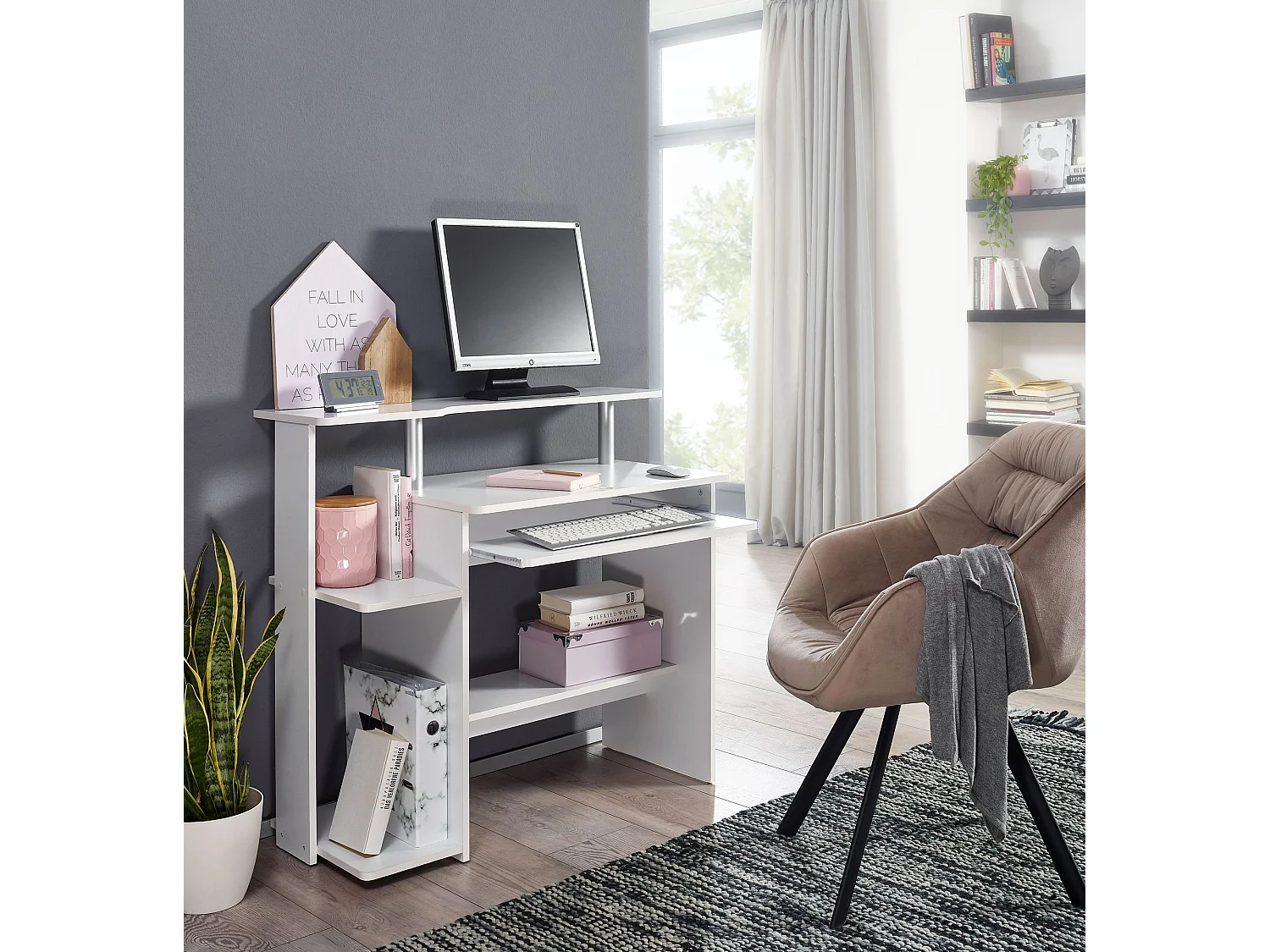 bureau d'ordinateur DENNIS blanc 94 x 90 x 48 cm avec