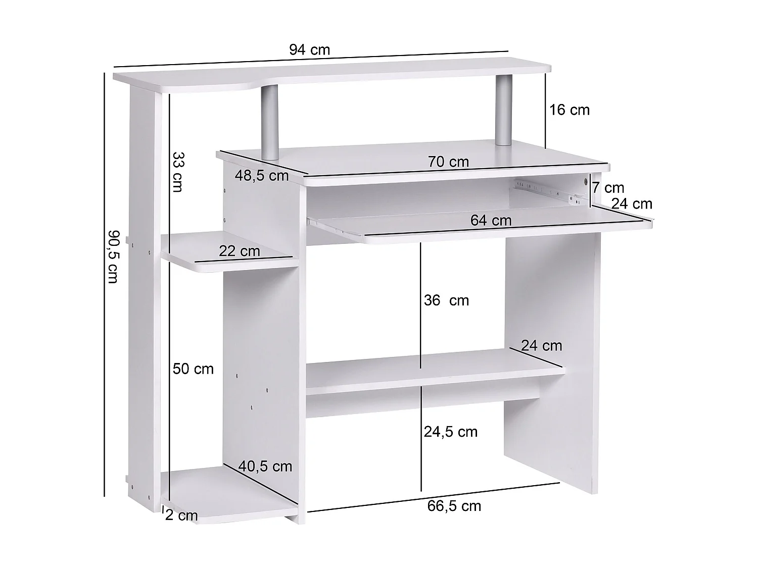 bureau d'ordinateur DENNIS blanc 94 x 90 x 48 cm avec