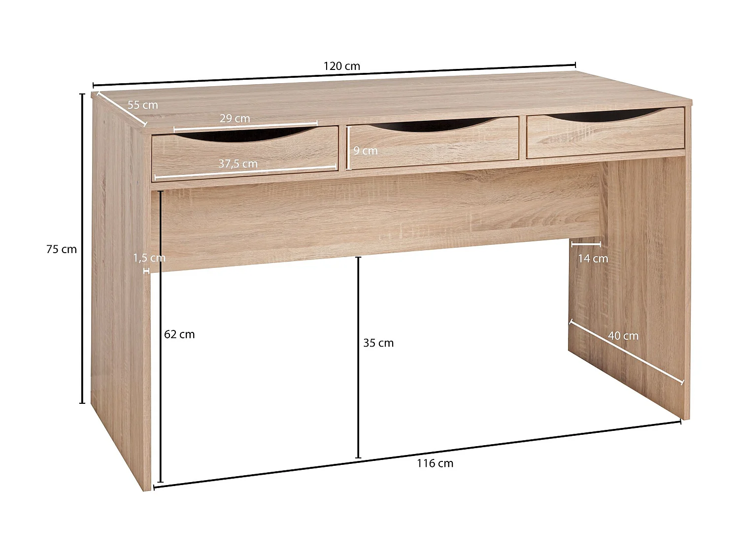 bureau 120 cm table de bureau design Sonoma bureau en