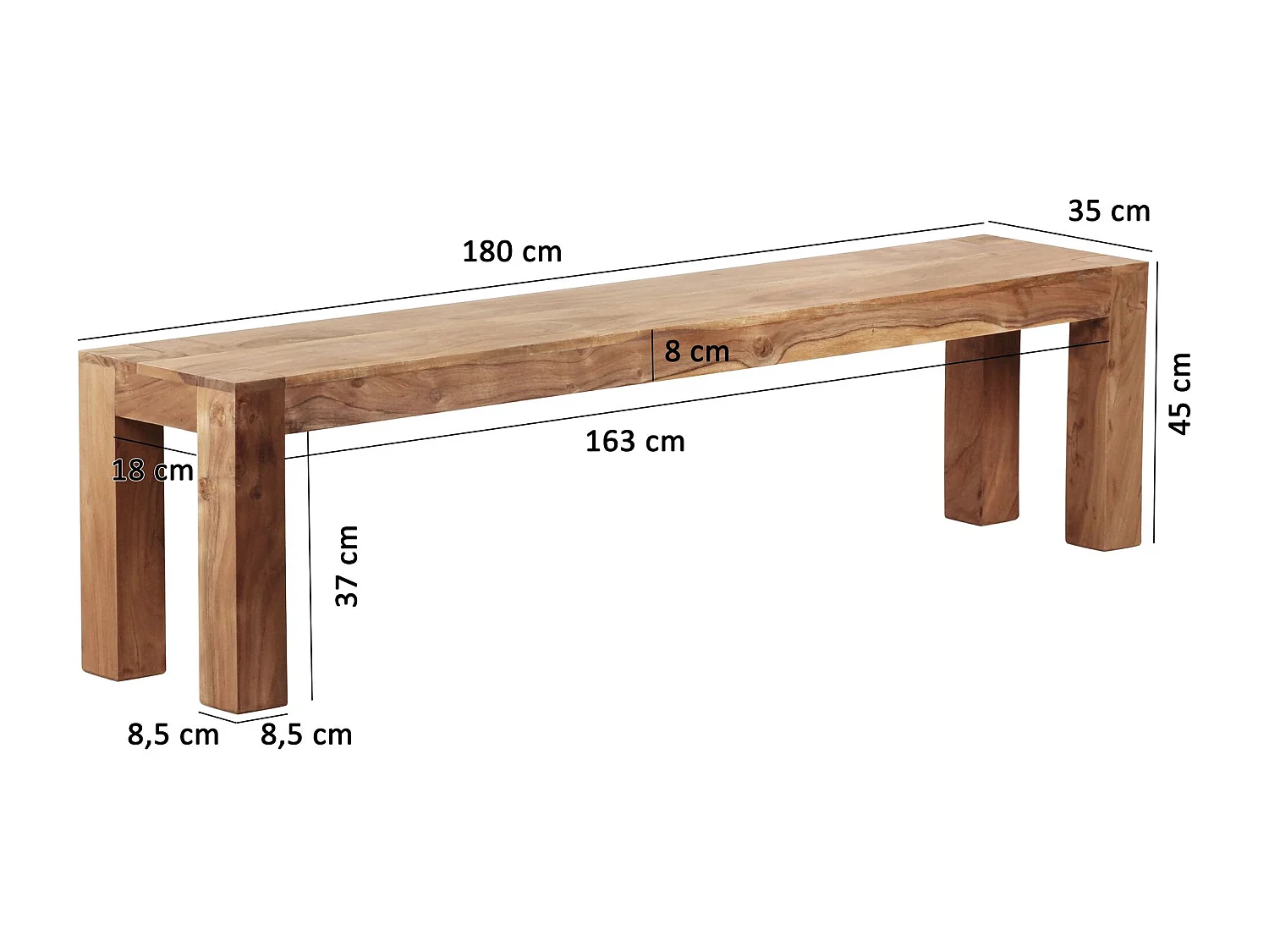 Esszimmer Sitzbank MUMBAI Massiv-Holz Akazie 180 x 35 x