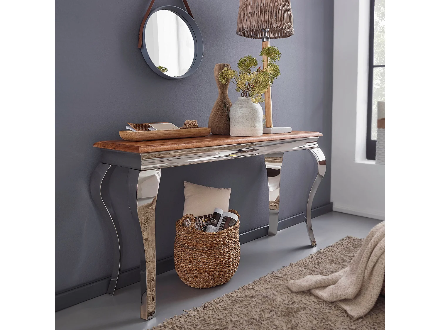 console  Sheesham bois massif / métal 130x76.5x42 cm