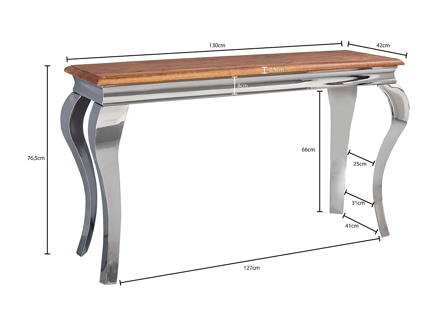 console  Sheesham bois massif / métal 130x76.5x42 cm
