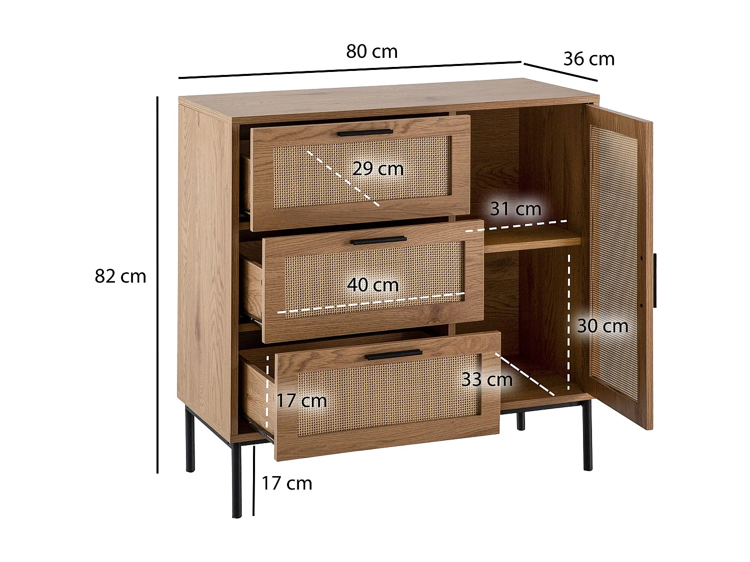 Comò 80x82x36 cm Mobile da Ingresso in Effetto Rovere e