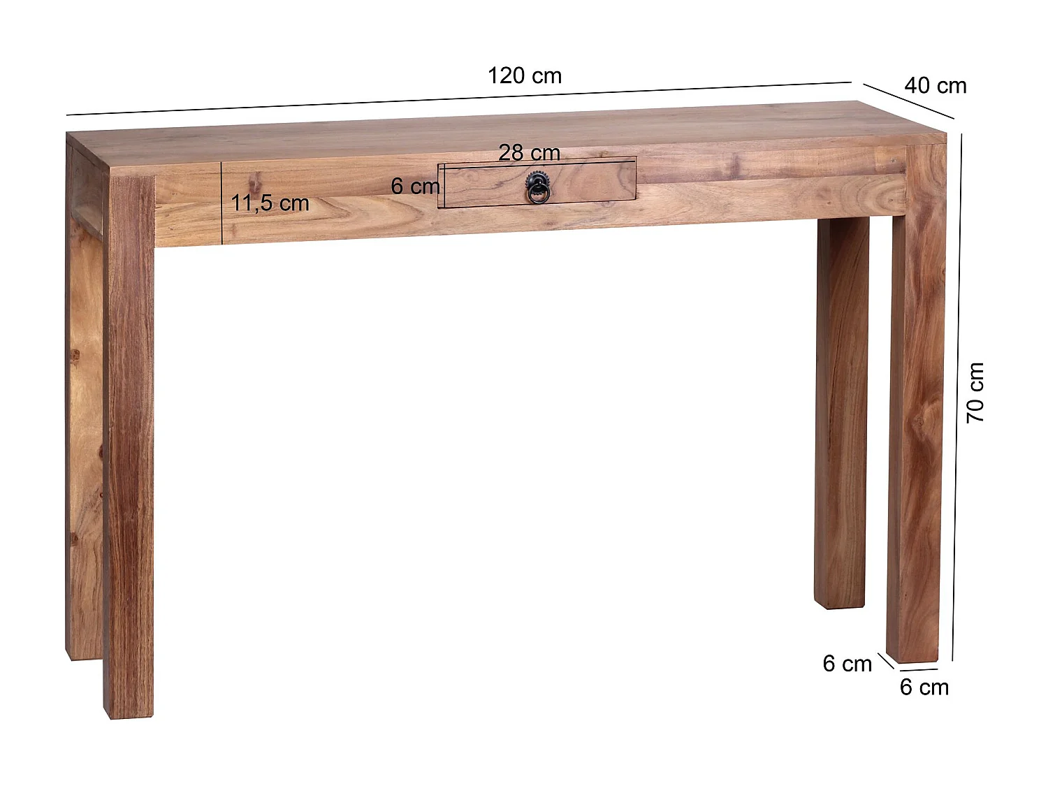 Console console massif d'acacia en bois avec 1 tiroir