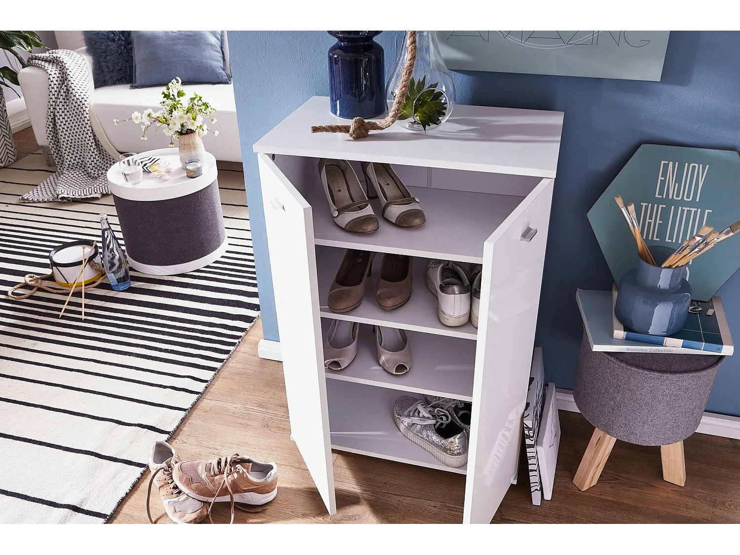 Meuble à chaussures design NIMES moderne bois blanc 12