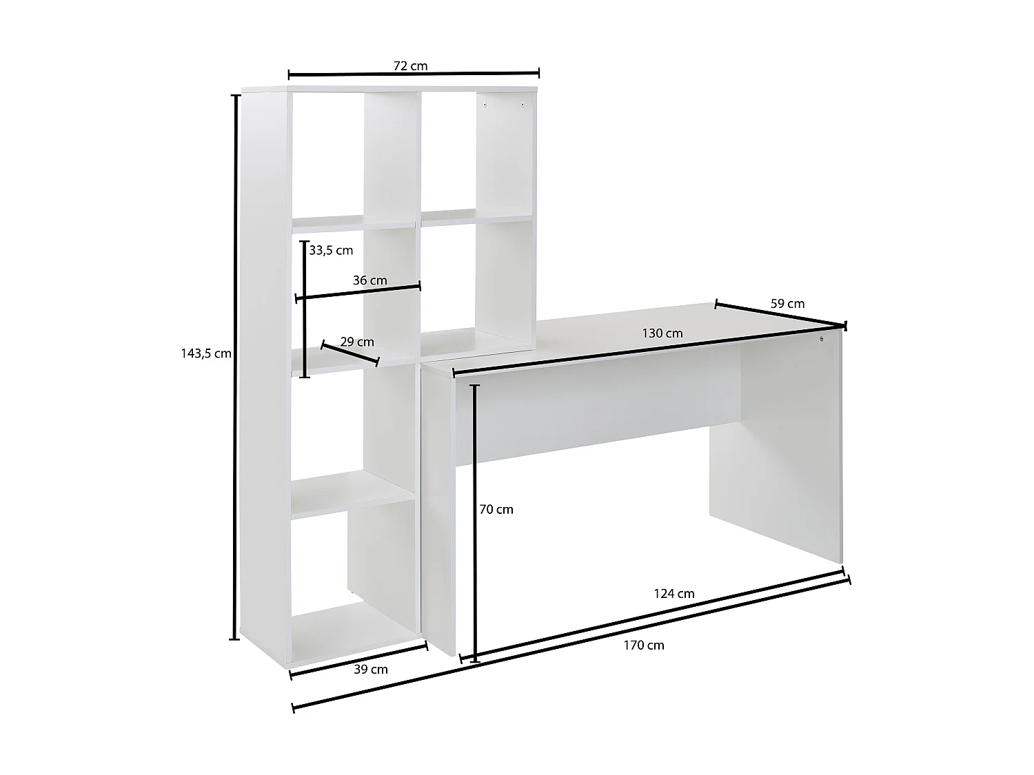 bureau avec étagère blanc 170x59x143,5 cm table de