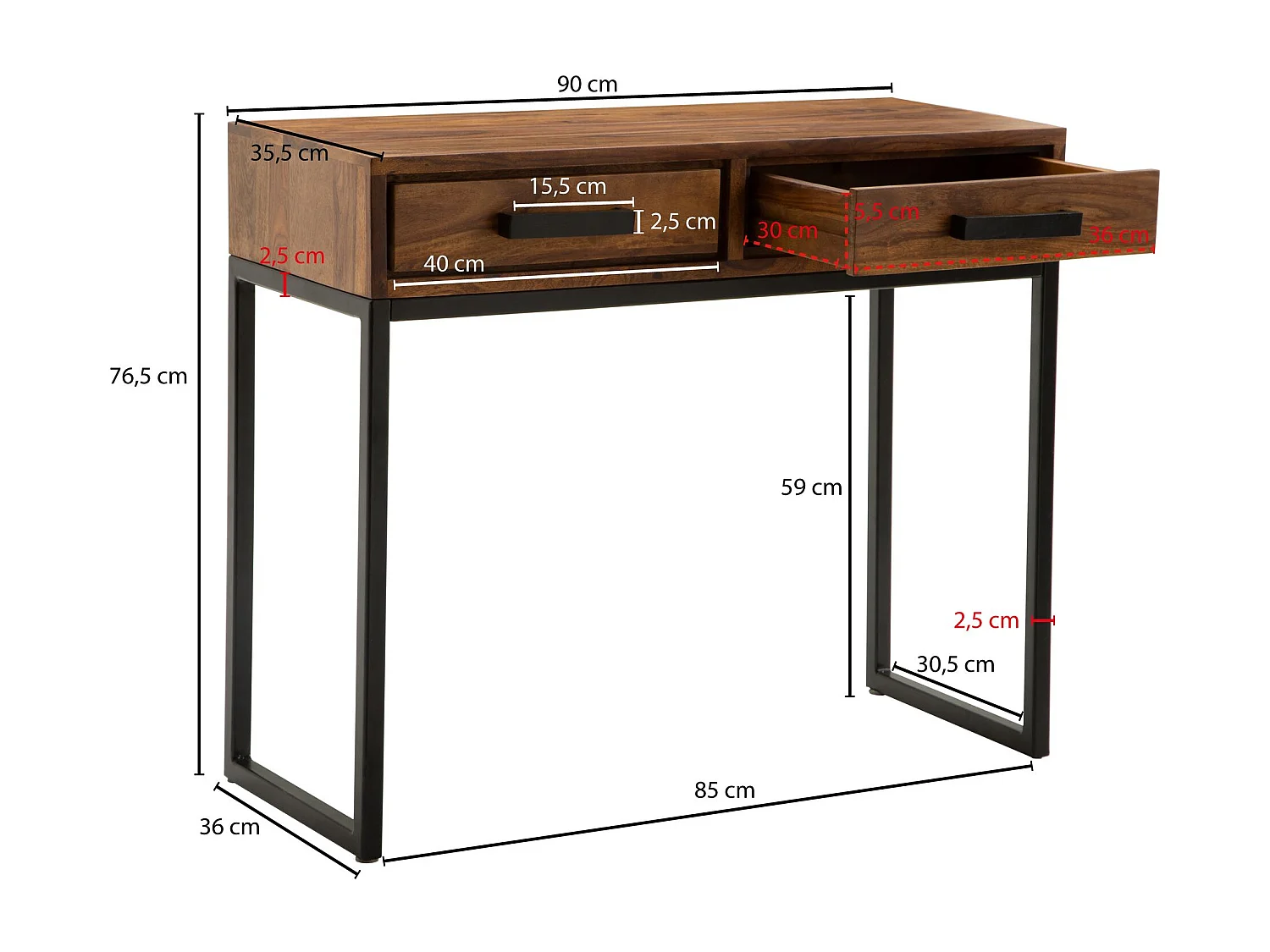console  entrée  cm en bois massif / métal Sheesham |
