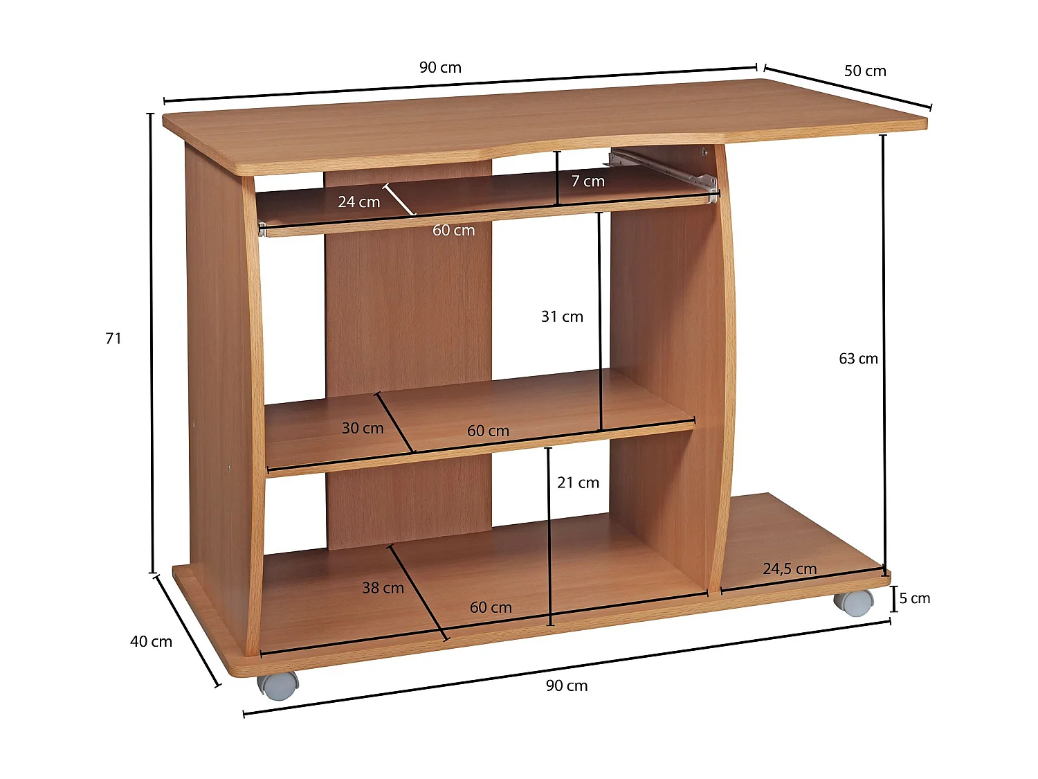 JARRY buffet en hêtre avec 1 tiroir et 3 portes 90 x 75 x 30 cm |