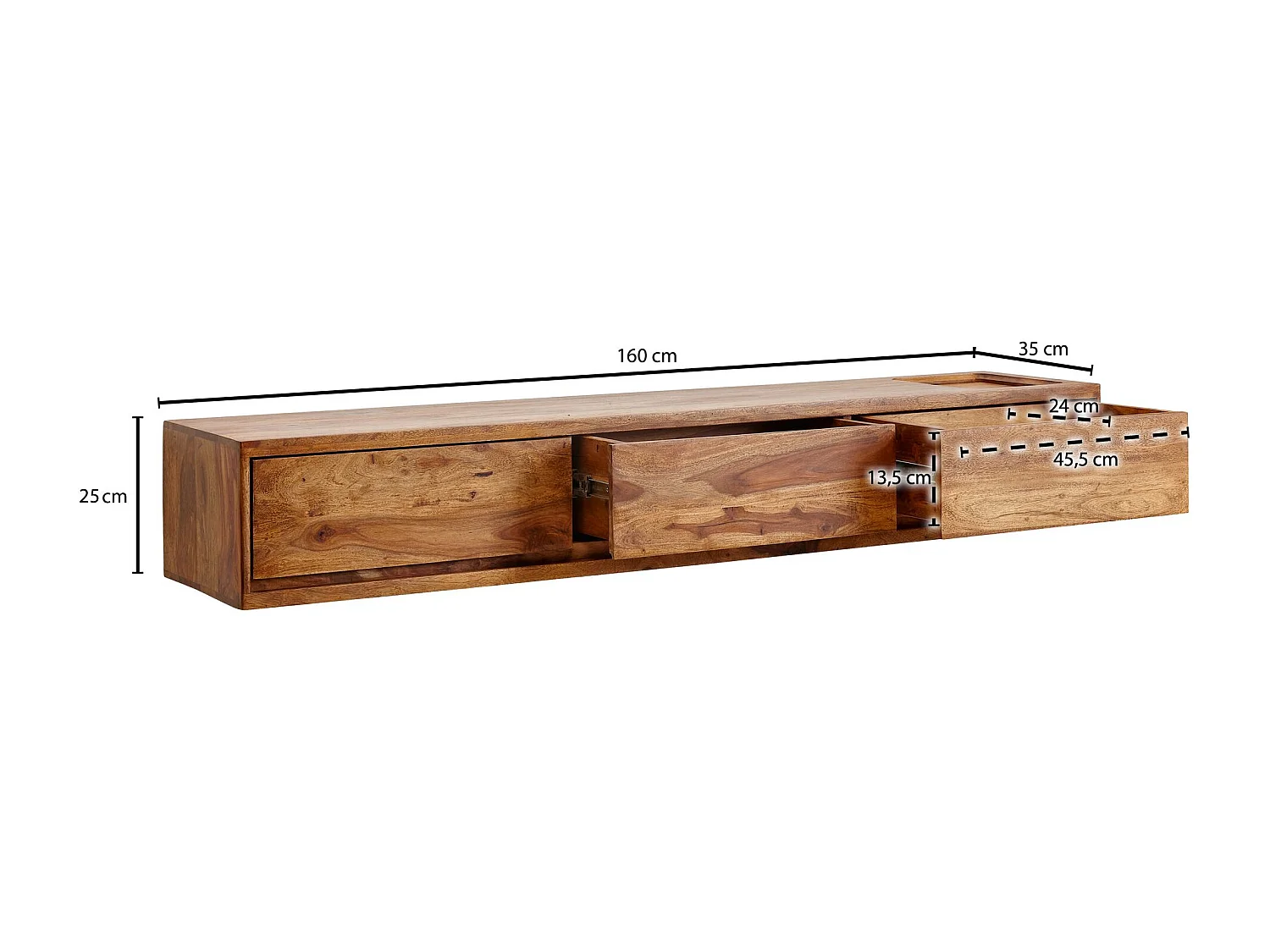 Meuble TV à Suspendre Bois Massif Sheesham 160x25x35 cm,